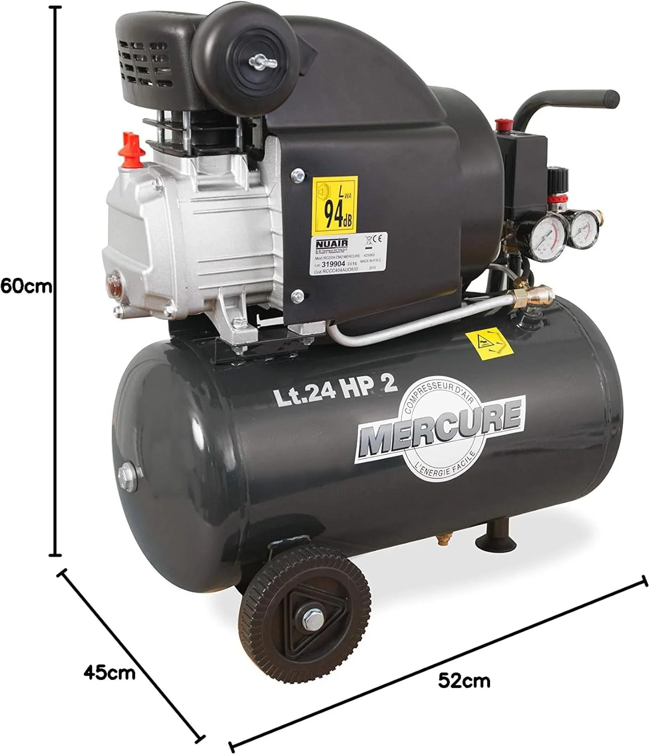 کمپرسور مرکوری 425063 با ظرفیت 24 لیتر و توان 2 اسب بخار - خاکستری مرکوری