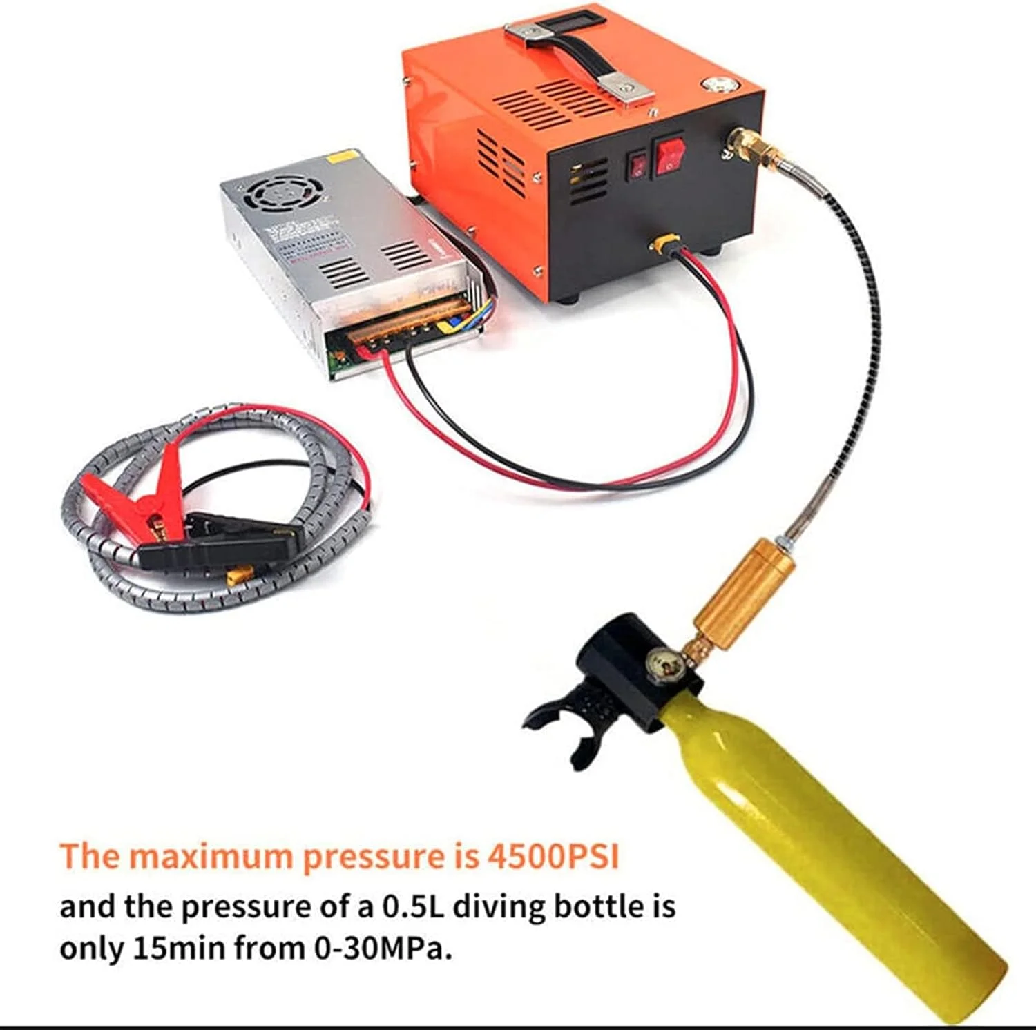 کمپرسور هوای PCP فشار قوی JOSBY، 4500psi/30Mpa، با مبدل برق و فیلتر روغن-رطوبت، پمپ کمپرسور هوای قابل حمل برای مخزن پینت بال، تفنگ PCP و پمپ هوا، 220v-110v-12v