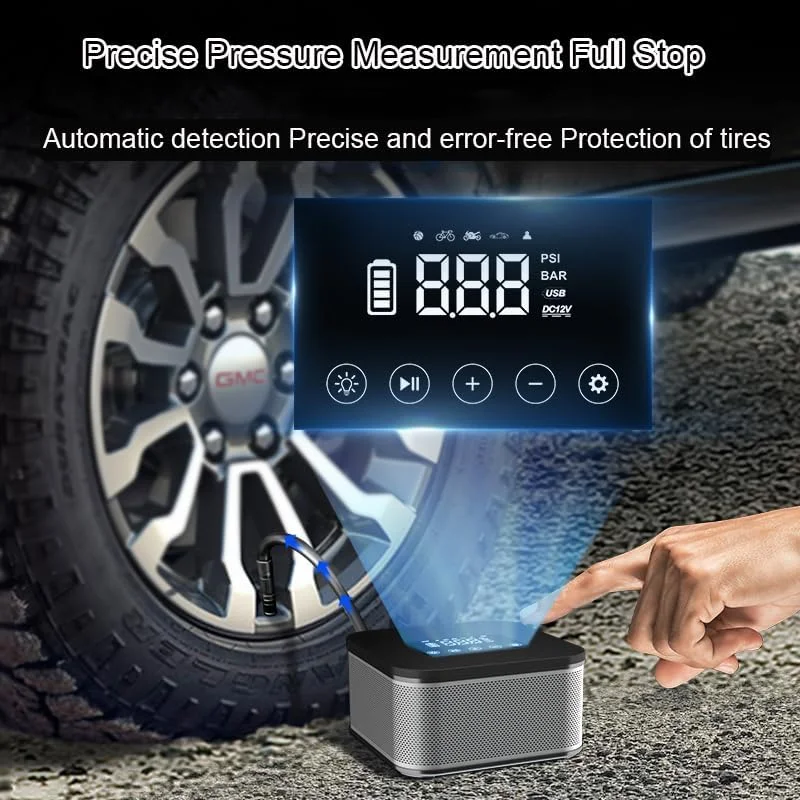 پمپ باد قابل حمل FIBEPRO، کمپرسور هوا بی سیم 7800 میلی آمپری برای لاستیک خودرو، پمپ لاستیک مینی لمسی بی سیم 150 PSI، پمپ لاستیک برای لاستیک خودرو، موتور سیکلت، دوچرخه، توپ