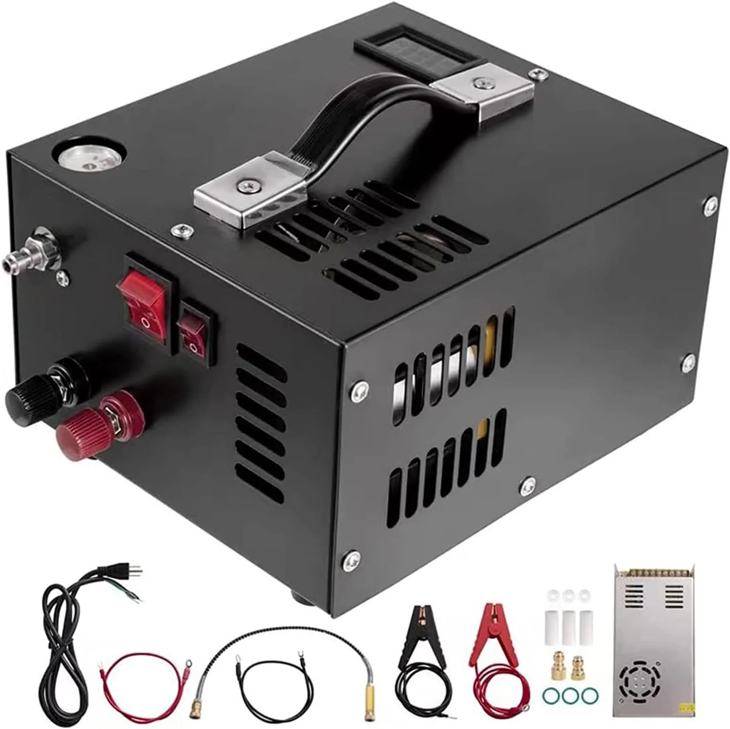 کمپرسور هوای PCP، کمپرسور فشار قوی 300 بار با قابلیت تنظیم و توقف خودکار، نسخه نمایشگر LCD، مجهز به خنک کننده آبی، شارژ تفنگ های بادی PCP با آداپتور