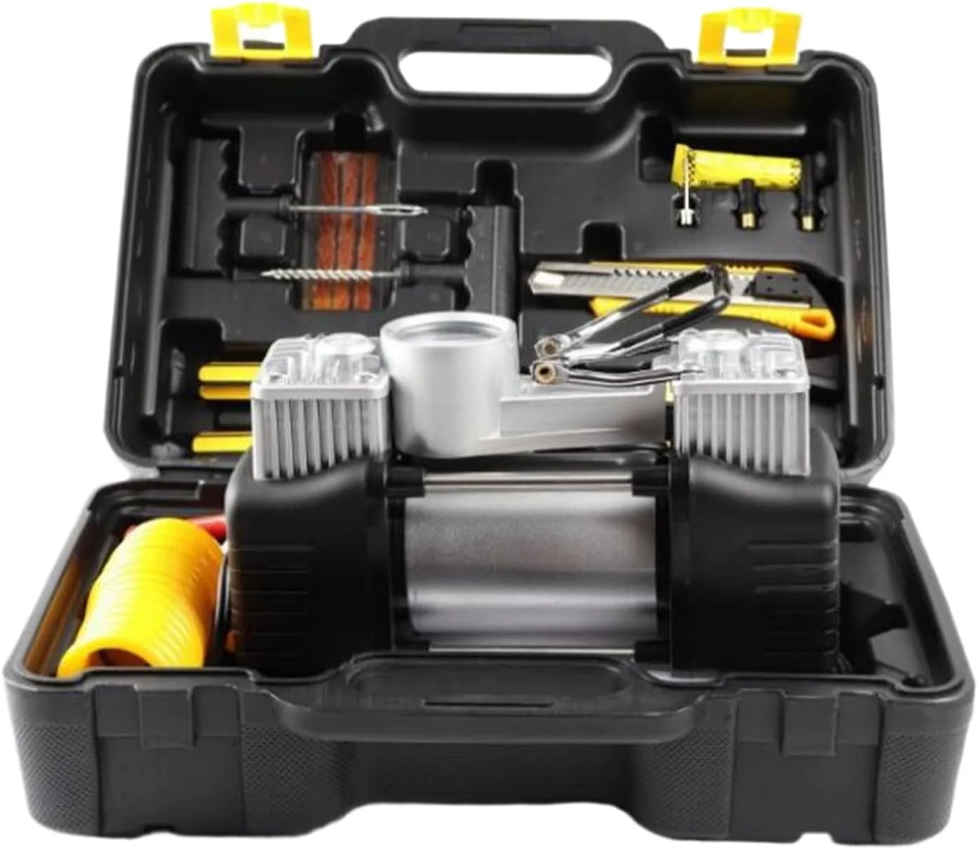 جعبه ابزار کمپرسور هوا، مجموعه ابزار پمپ هوا | پمپ باد چند منظوره قابل حمل 12 ولت برای مسافرت، خودرو، کامیون، RV، دوچرخه، مواقع اضطراری و مصارف خانگی