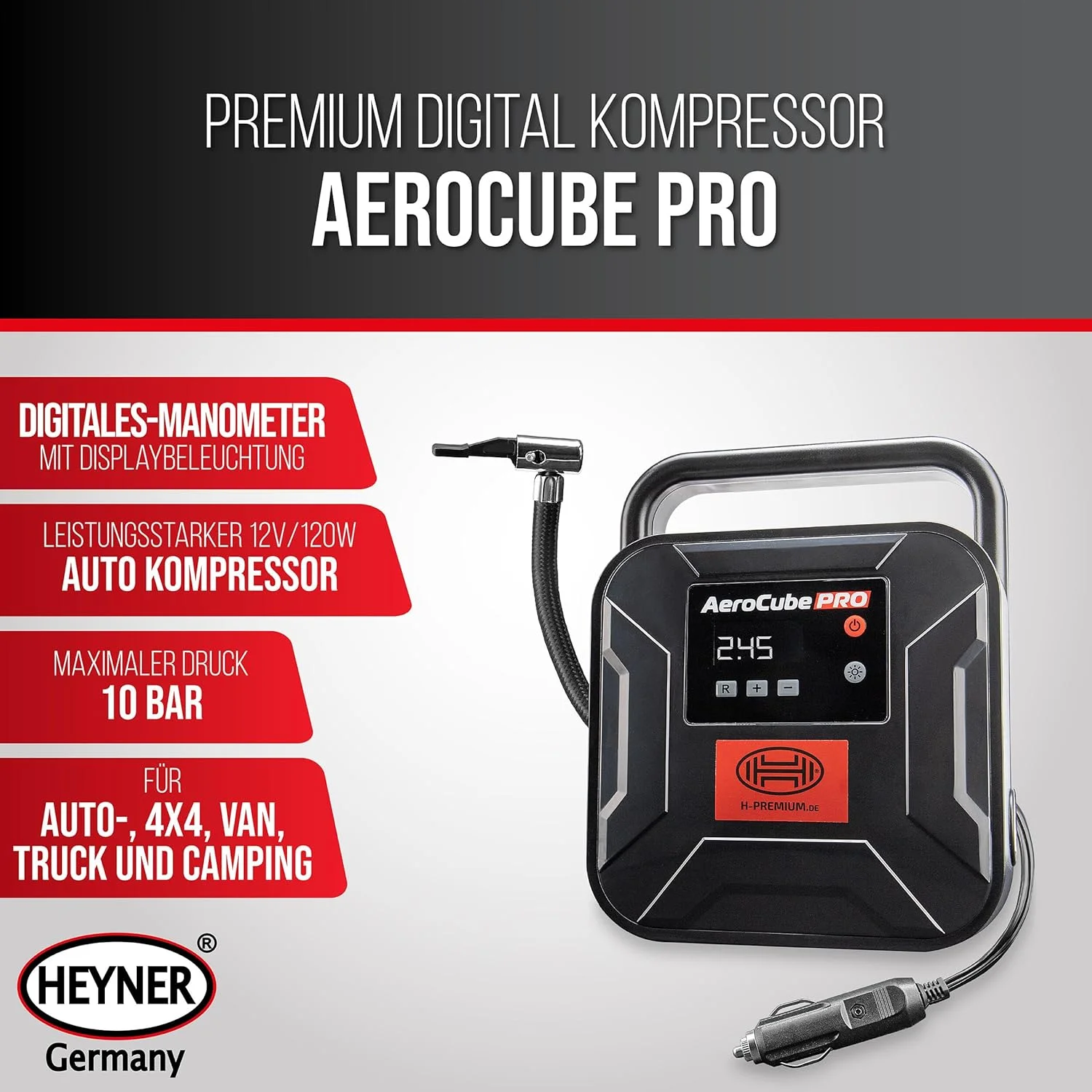 کمپرسور هوای دیجیتال премиум Heyner 12V Aerocube، حجم 35 لیتر در دقیقه