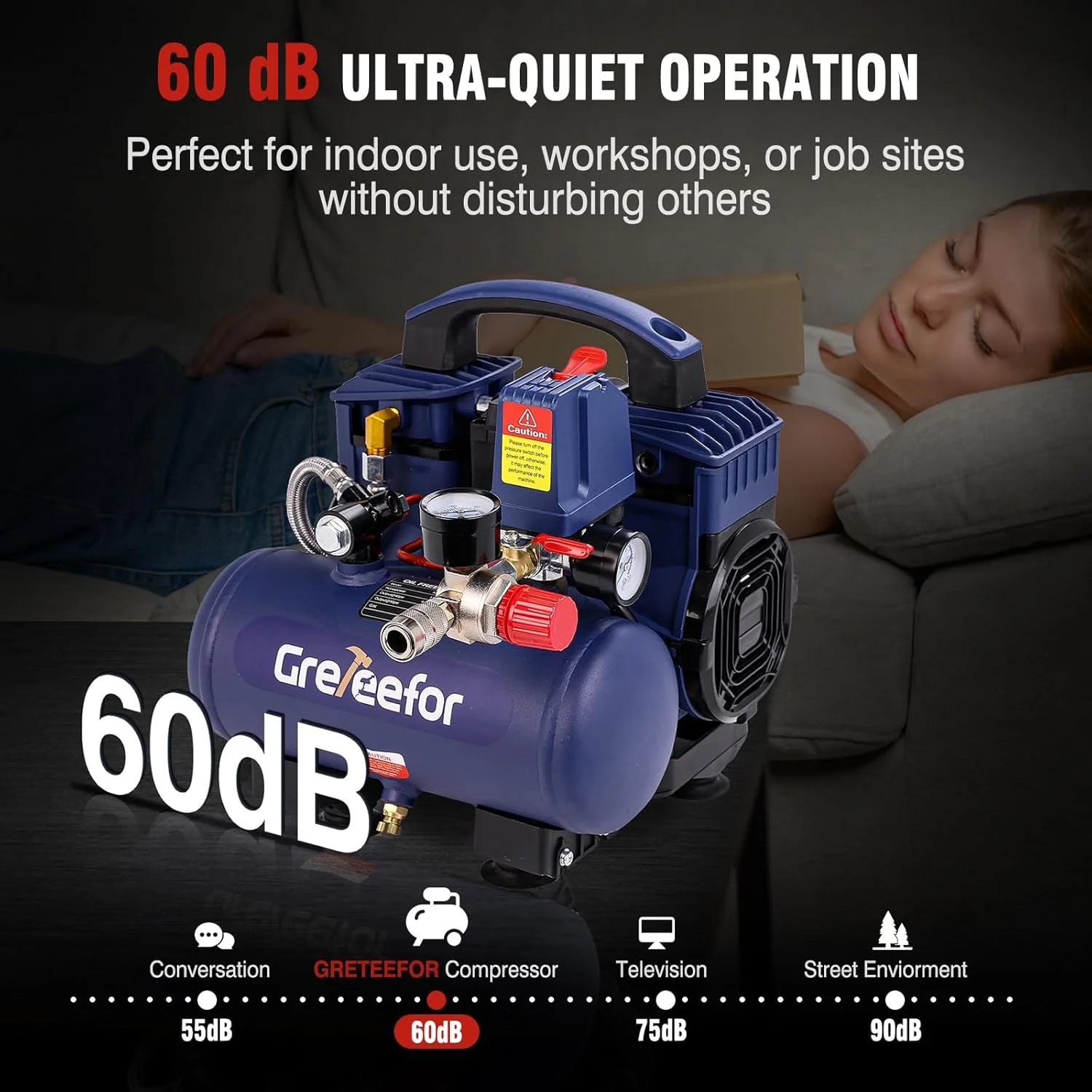 کمپرسور هوا قابل حمل، فوق العاده کم صدا 60 دسی بل