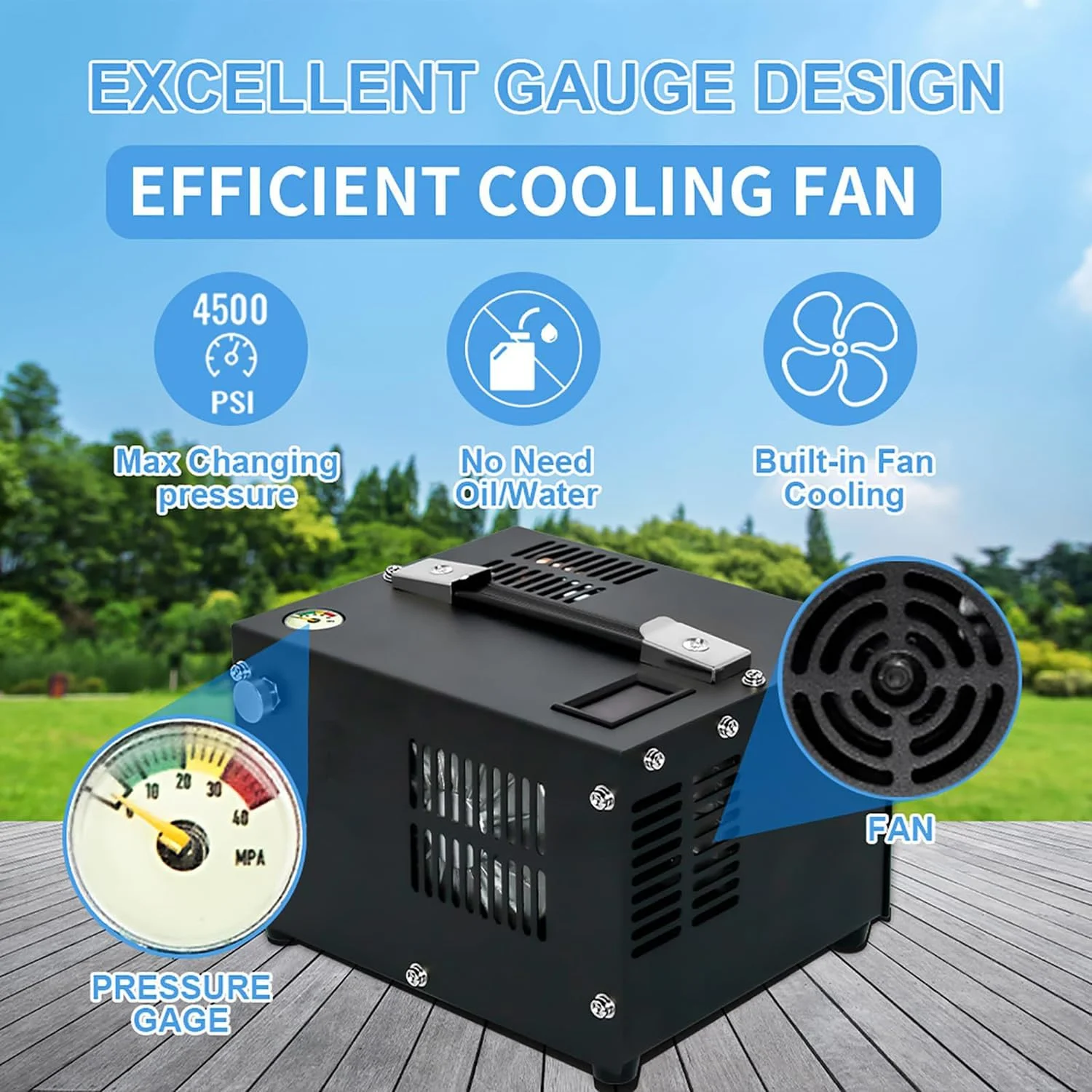 کمپرسور هوای PCP، کمپرسور فشار قوی 300 بار با قابلیت تنظیم و توقف خودکار، نسخه نمایشگر LCD، مجهز به خنک کننده آبی، شارژ تفنگ های بادی PCP با آداپتور