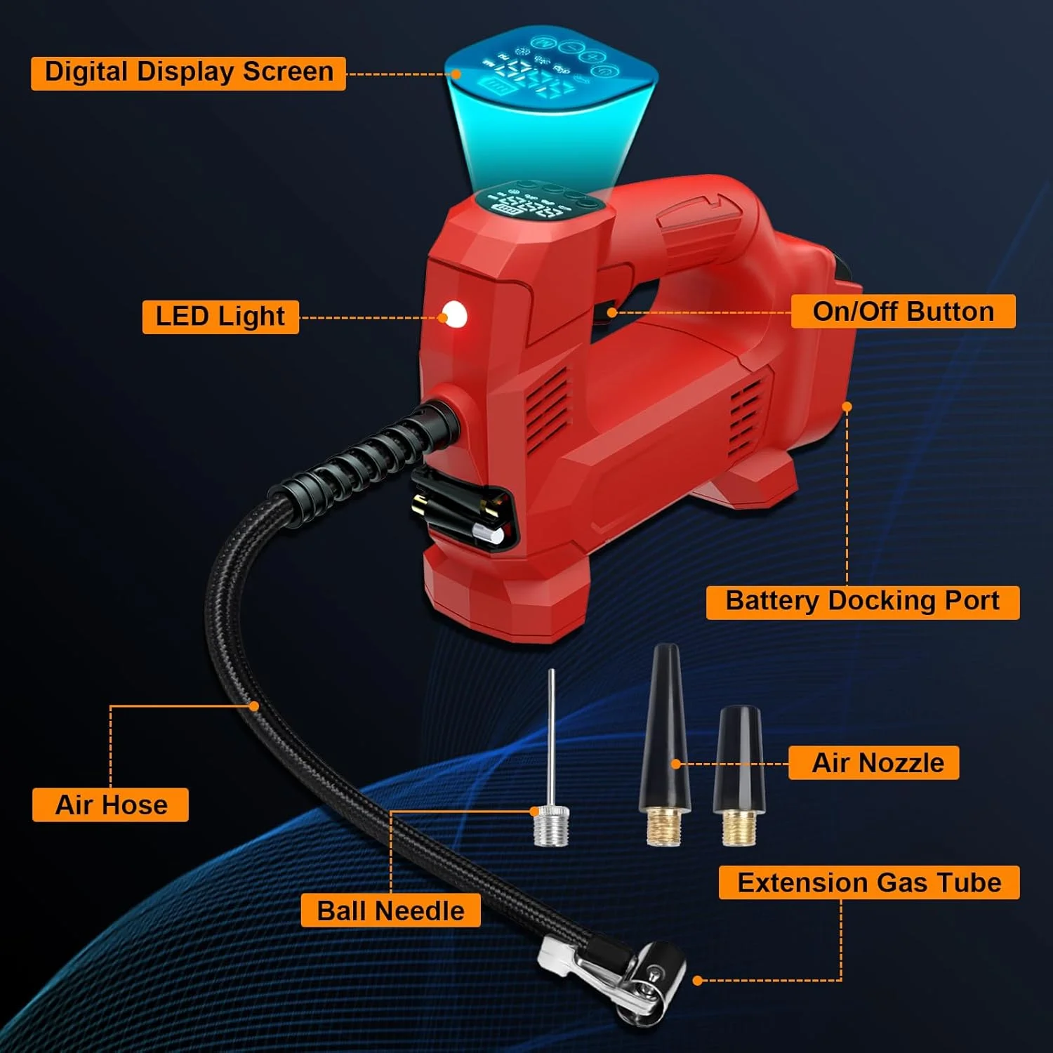 پمپ باد شارژی DEWDYS برای باتری 20 ولت Craftsman V20، پمپ هوای دستی قابل حمل با فشارسنج دیجیتال برای خودرو، موتورسیکلت، دوچرخه، توپ های ورزشی (باتری شامل نمی شود)
