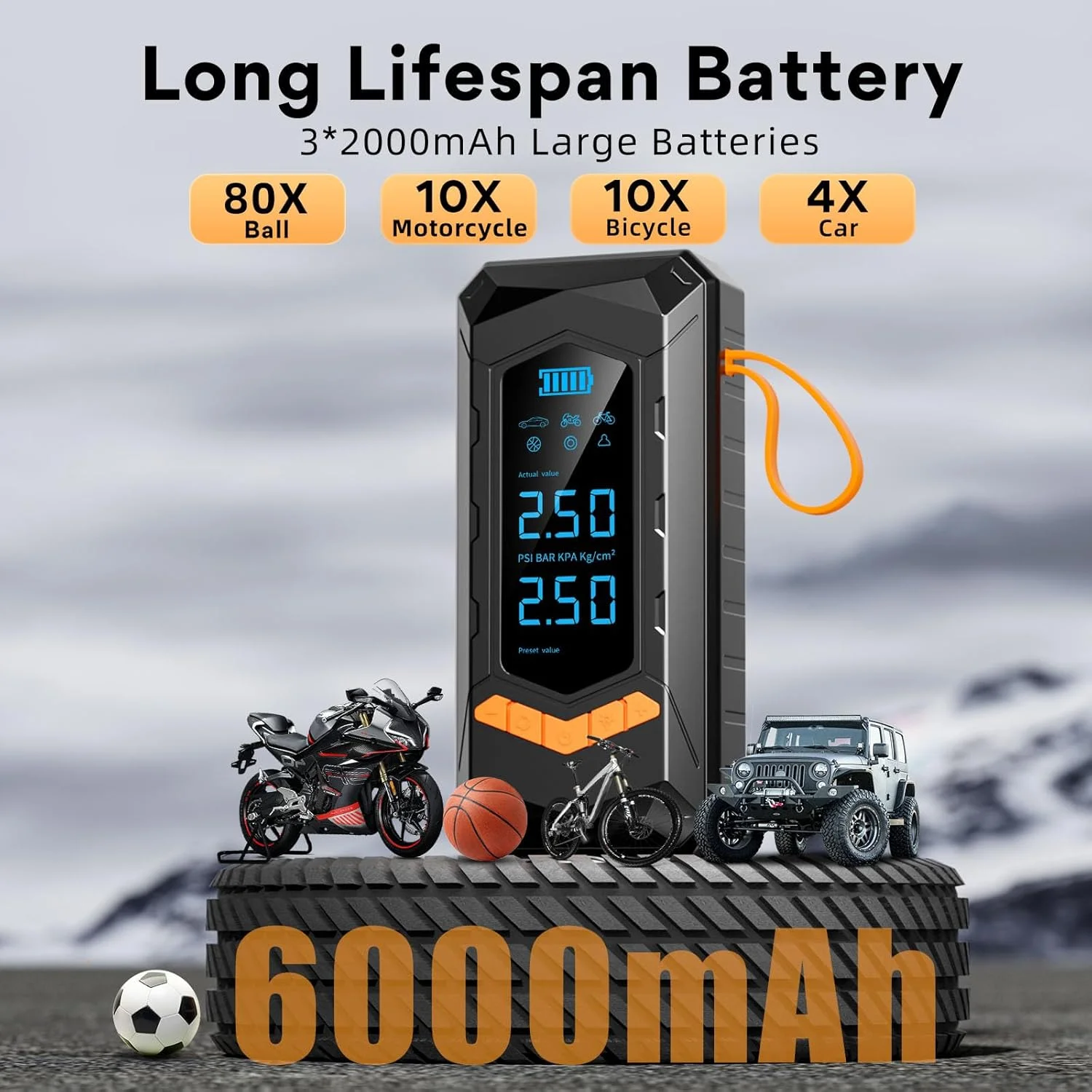 پمپ باد شارژی قابل حمل ایمو، پمپ باد قابل شارژ 180 PSI با گیج فشار دیجیتال برای ماشین، دوچرخه، موتور سیکلت، توپ و وسایل بادی