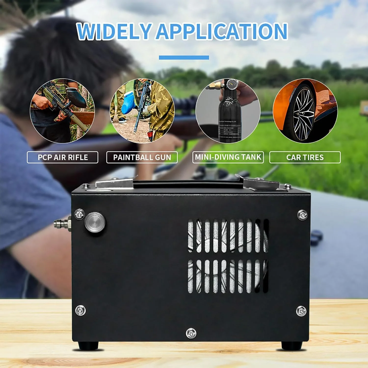 کمپرسور هوای PCP، کمپرسور فشار قوی 300 بار با قابلیت تنظیم و توقف خودکار، نسخه نمایشگر LCD، مجهز به خنک کننده آبی، شارژ تفنگ های بادی PCP با آداپتور