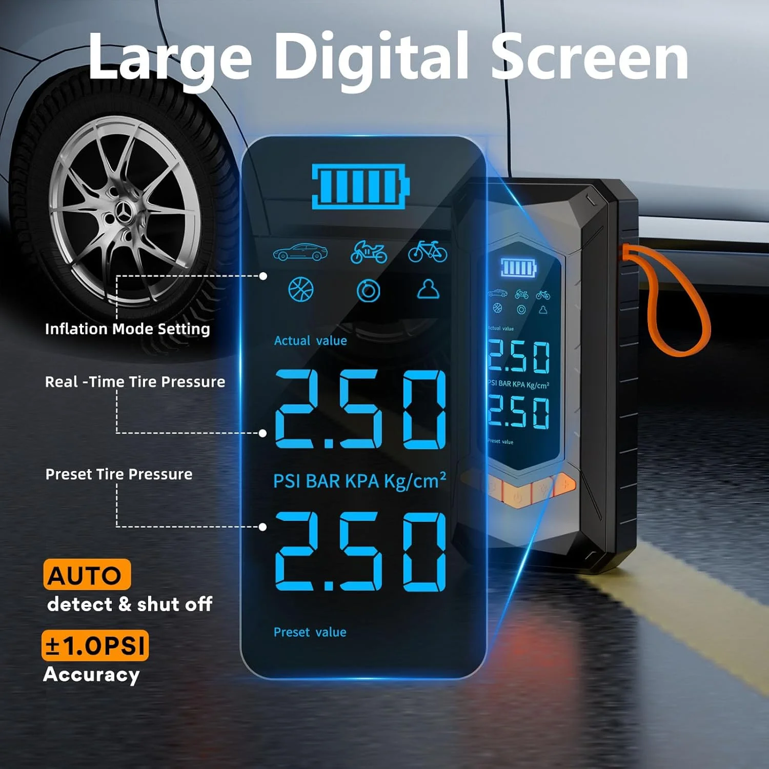 پمپ باد شارژی قابل حمل ایمو، پمپ باد قابل شارژ 180 PSI با گیج فشار دیجیتال برای ماشین، دوچرخه، موتور سیکلت، توپ و وسایل بادی