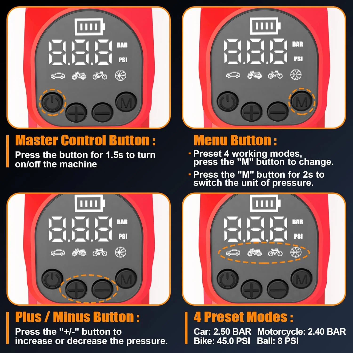 پمپ باد شارژی DEWDYS برای باتری 20 ولت Craftsman V20، پمپ هوای دستی قابل حمل با فشارسنج دیجیتال برای خودرو، موتورسیکلت، دوچرخه، توپ های ورزشی (باتری شامل نمی شود)