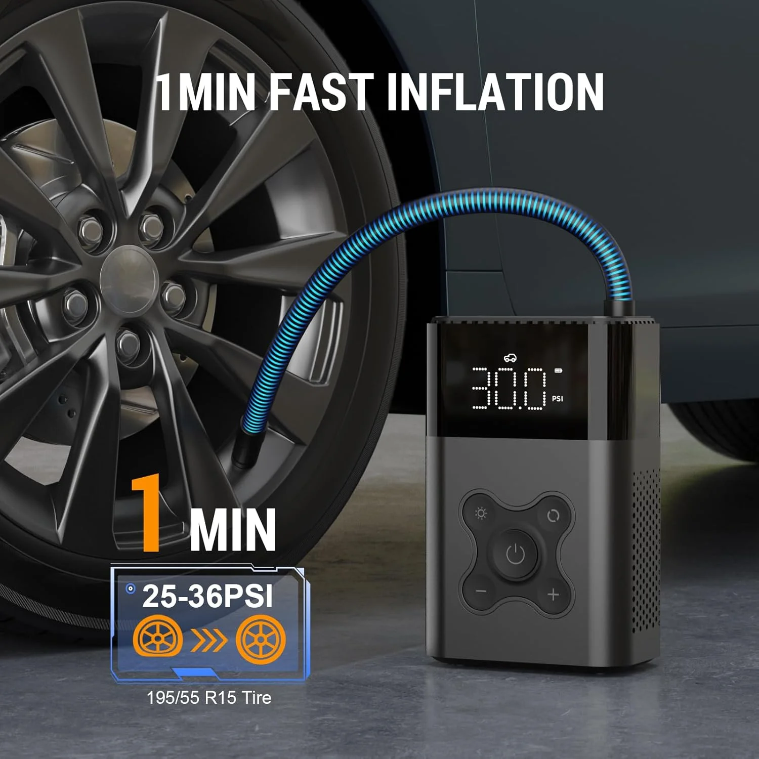 پمپ باد قابل حمل ZSX، کمپرسور هوا 150 PSI برای خودرو، پمپ برقی با درجه فشار دیجیتال، پمپ باد قابل حمل برای خودروهای جمع و جور، موتورسیکلت برقی، دوچرخه، مشکی