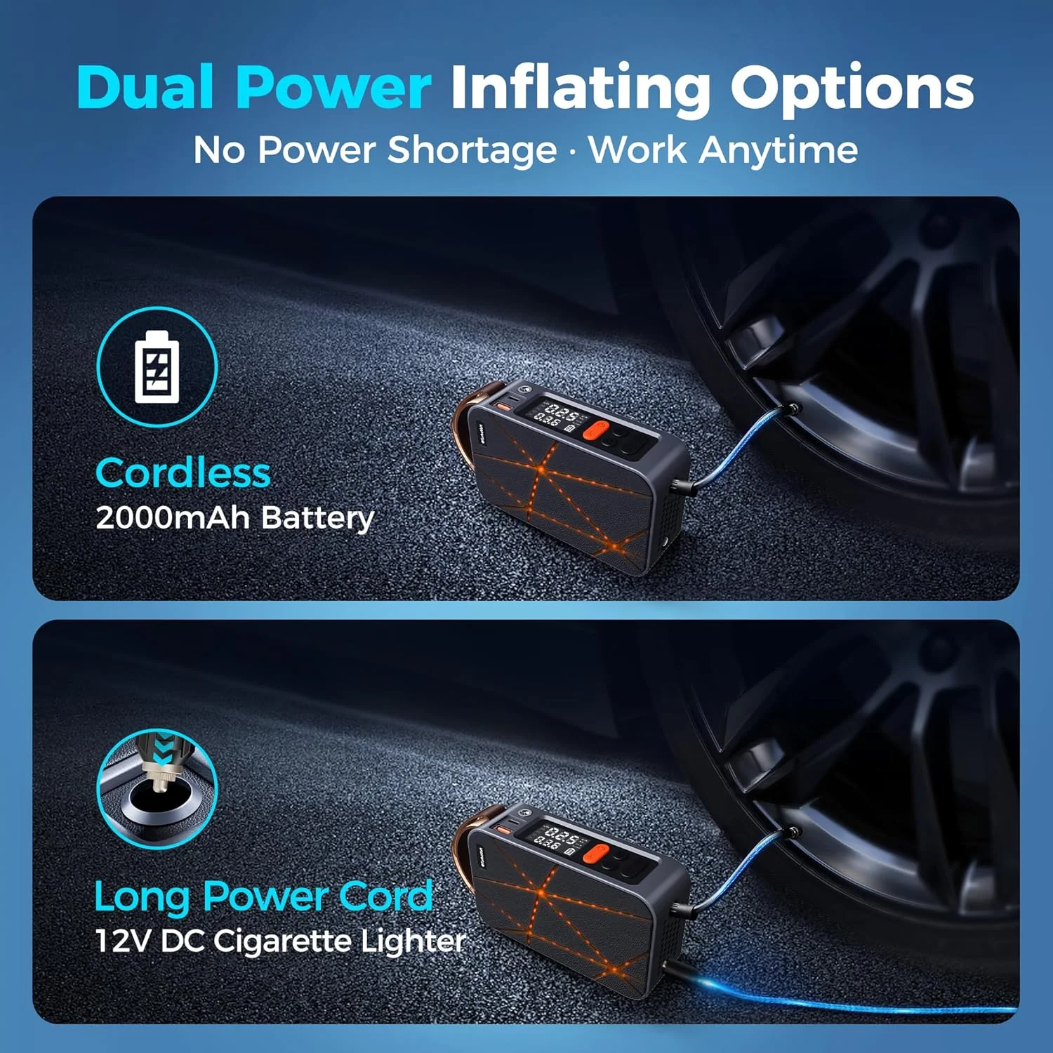 پمپ باد تایر TurboVolt، کمپرسور هوای قابل حمل 150 PSI برای باد کردن سریع تایر، پمپ باد تایر بی سیم با گیج نمایشگر دوگانه، ایده آل برای اتومبیل، SUV و موتور سیکلت پمپ باد تایر TurboVolt، کمپرسور هوای قابل حمل 150 PSI برای باد کردن سریع تایر، پمپ باد تایر بی سیم با گیج نمایشگر دوگانه، ایده آل برای اتومبیل، SUV و موتور سیکلت