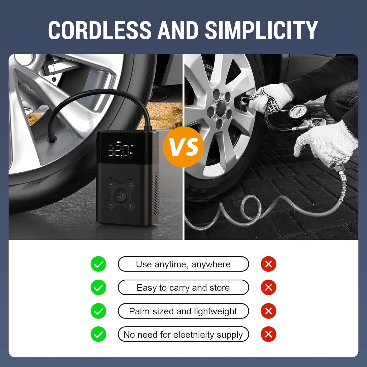 پمپ باد قابل حمل ZSX، کمپرسور هوا 150 PSI برای خودرو، پمپ برقی با درجه فشار دیجیتال، پمپ باد قابل حمل برای خودروهای جمع و جور، موتورسیکلت برقی، دوچرخه، مشکی