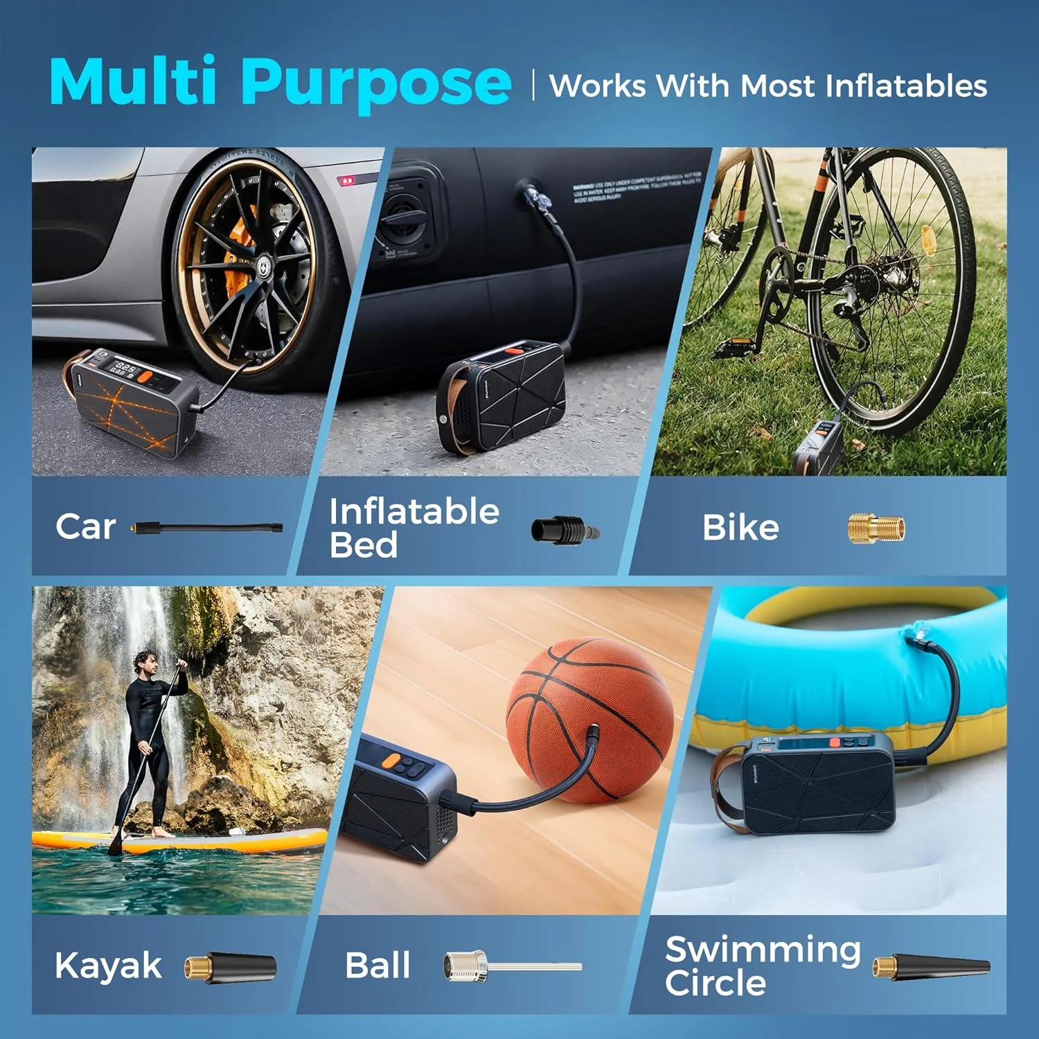 پمپ باد تایر TurboVolt، کمپرسور هوای قابل حمل 150 PSI برای باد کردن سریع تایر، پمپ باد تایر بی سیم با گیج نمایشگر دوگانه، ایده آل برای اتومبیل، SUV و موتور سیکلت پمپ باد تایر TurboVolt، کمپرسور هوای قابل حمل 150 PSI برای باد کردن سریع تایر، پمپ باد تایر بی سیم با گیج نمایشگر دوگانه، ایده آل برای اتومبیل، SUV و موتور سیکلت