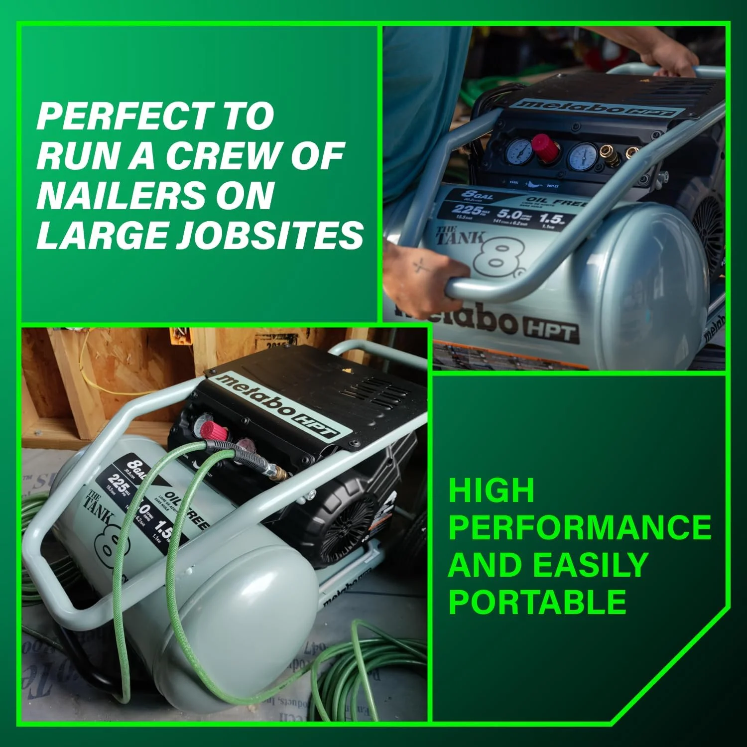 کمپرسور هوای متابو HPT | THE TANK™ 8 گالن | 225 PSI | 5 CFM @ 90 PSI | چرخ دار | بدون روغن | EC1315S خاکستری کمپرسور هوای متابو HPT | THE TANK™ 8 گالن | 225 PSI | 5 CFM @ 90 PSI | چرخ دار | بدون روغن | EC1315S خاکستری