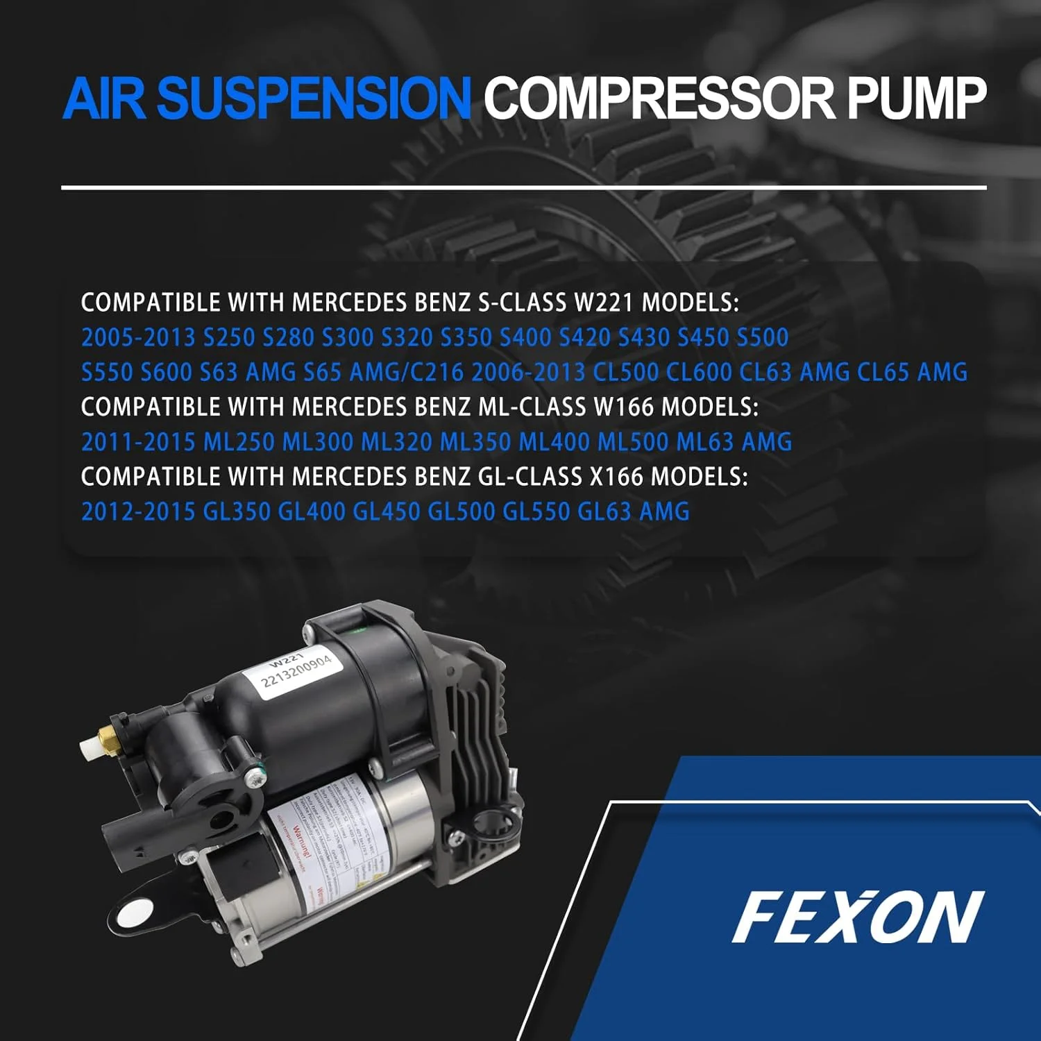 پمپ کمپرسور سیستم تعلیق بادی سازگار با مرسدس بنز W221 CL216 S350 S400 S450 S550 S600 S63 AMG مرسدس کلاس ML GL کلاس W166 X166 سال های 2007-2012 جایگزین 2213201604 2213200704 A1663200104 پمپ کمپرسور سیستم تعلیق بادی سازگار با مرسدس بنز W221 CL216 S350 S400 S450 S550 S600 S63 AMG مرسدس کلاس ML GL کلاس W166 X166 سال های 2007-2012 جایگزین 2213201604 2213200704 A1663200104