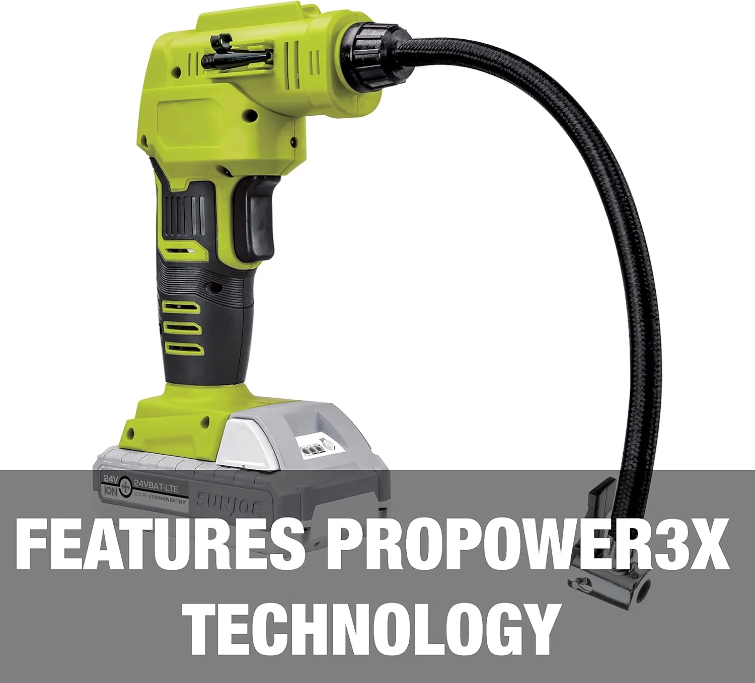 کیت کمپرسور هوای قابل حمل بی سیم سان جو مدل 24V-AJC1-LTE-P1، به همراه باتری 2.0 آمپر ساعتی، شارژر، کیف نگهداری و آداپتورهای نازل