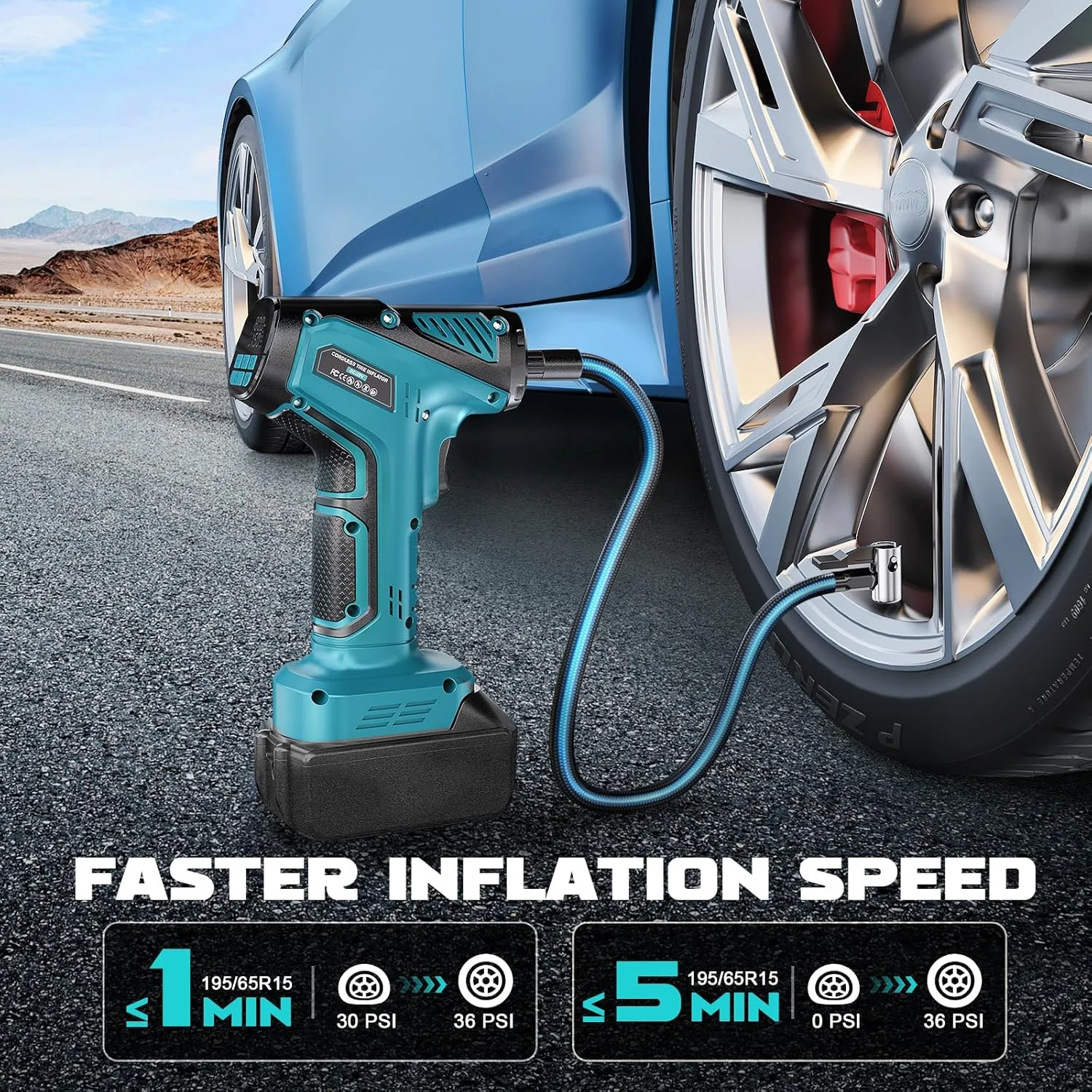 کمپرسور باتری خور Ecarke برای ما کیتا 18 ولت - پمپ باد قابل حمل با نمایشگر دیجیتال، شلنگ افزایش طول و اتصالات نازل، حداکثر فشار 10 بار، ایده آل برای ماشین، دوچرخه، موتور سیکلت و توپ - بدون باتری