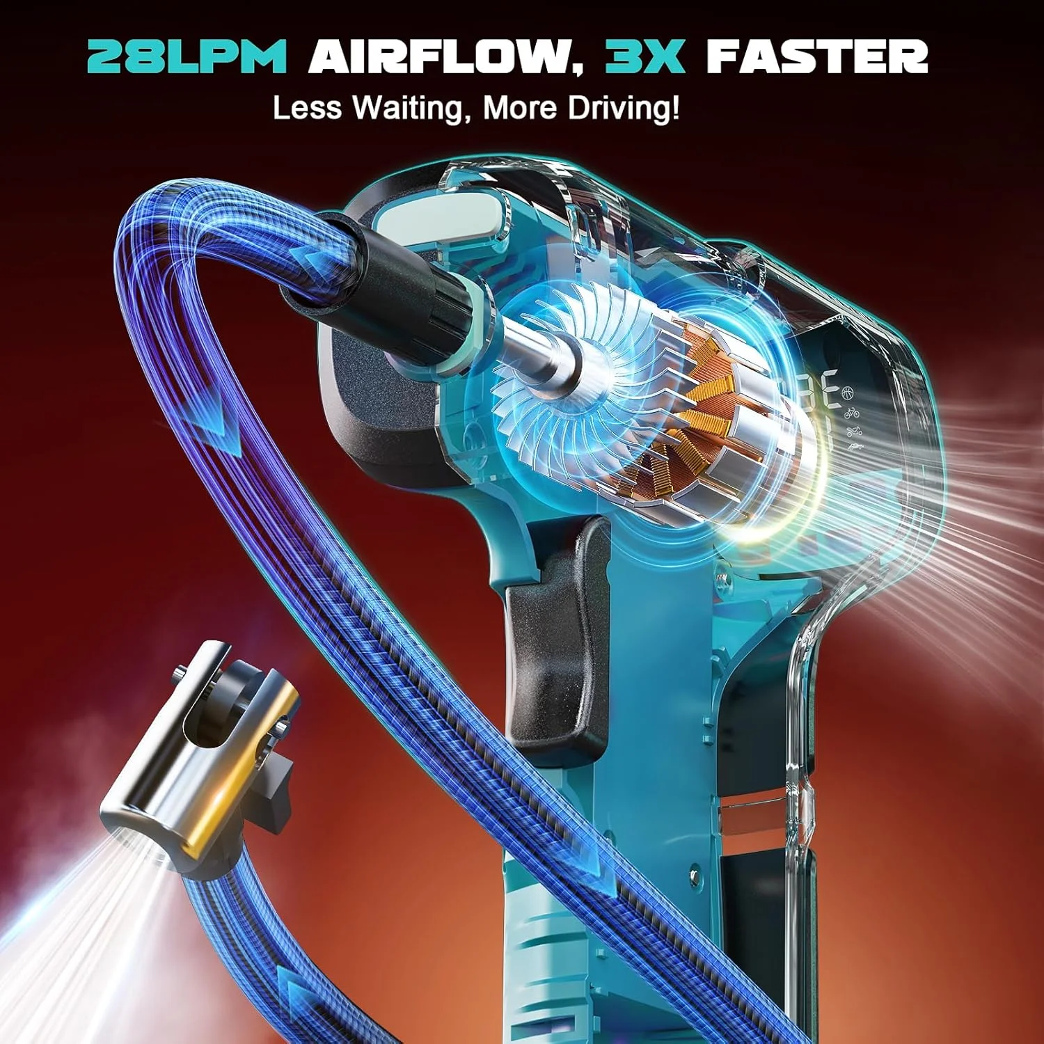 کمپرسور باتری خور Ecarke برای ما کیتا 18 ولت - پمپ باد قابل حمل با نمایشگر دیجیتال، شلنگ افزایش طول و اتصالات نازل، حداکثر فشار 10 بار، ایده آل برای ماشین، دوچرخه، موتور سیکلت و توپ - بدون باتری