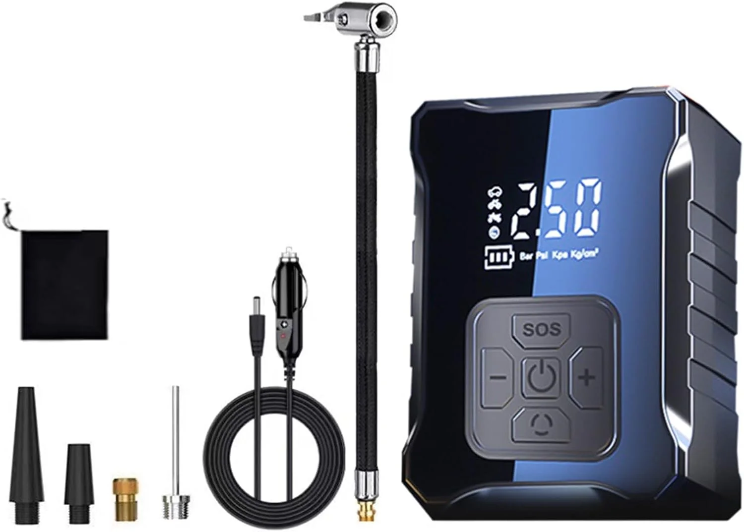 پمپ باد دیجیتال هوشمند قابل حمل، پمپ باد اتوماتیک برای لاستیک خودرو 150 PSI، پمپ باد بی سیم هوشمند برای خودرو، موتورسیکلت، دوچرخه با فشارسنج دیجیتال LCD و چراغ