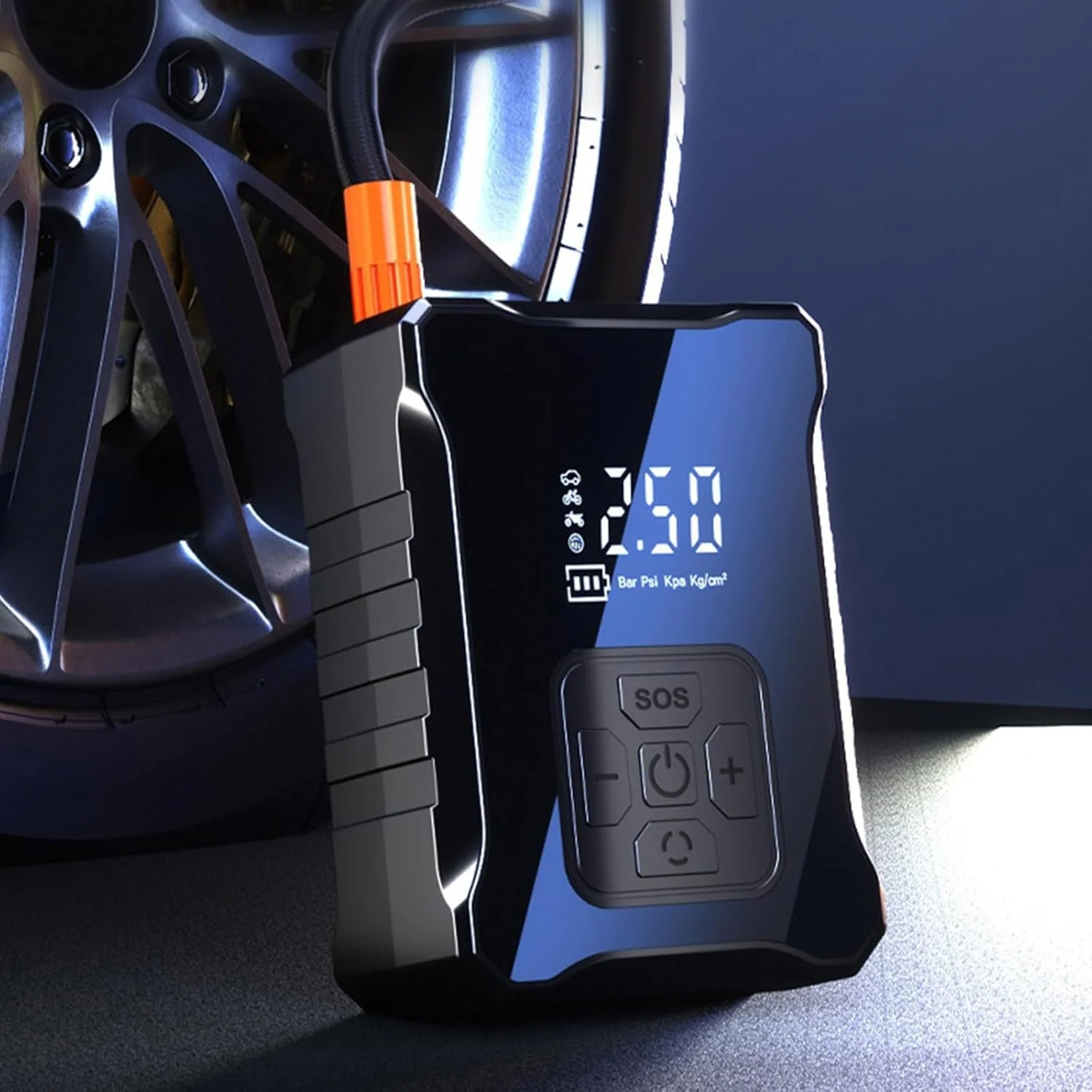 پمپ باد دیجیتال هوشمند قابل حمل، پمپ باد اتوماتیک برای لاستیک خودرو 150 PSI، پمپ باد بی سیم هوشمند برای خودرو، موتورسیکلت، دوچرخه با فشارسنج دیجیتال LCD و چراغ