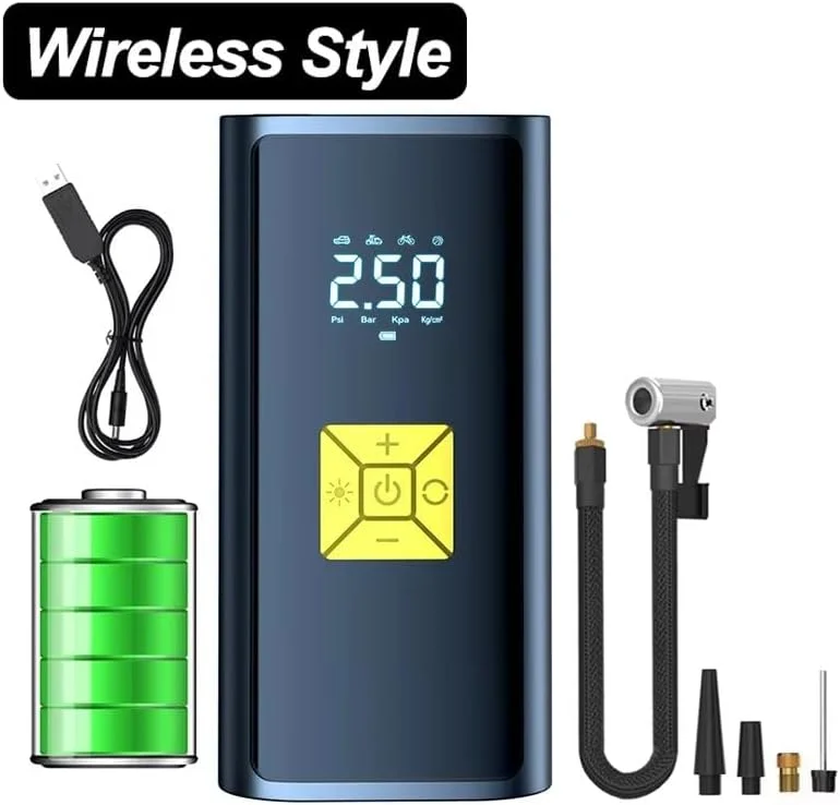 کمپرسور باد شارژی تایر - باتری قابل شارژ 6000 میلی آمپر ساعتی، نمایشگر دیجیتال، خاموش شدن خودکار، چراغ LED، کابل شارژ خودرو، پمپ باد قابل حمل برای خودرو، دوچرخه، موتورسیکلت، توپ و وسایل بادی