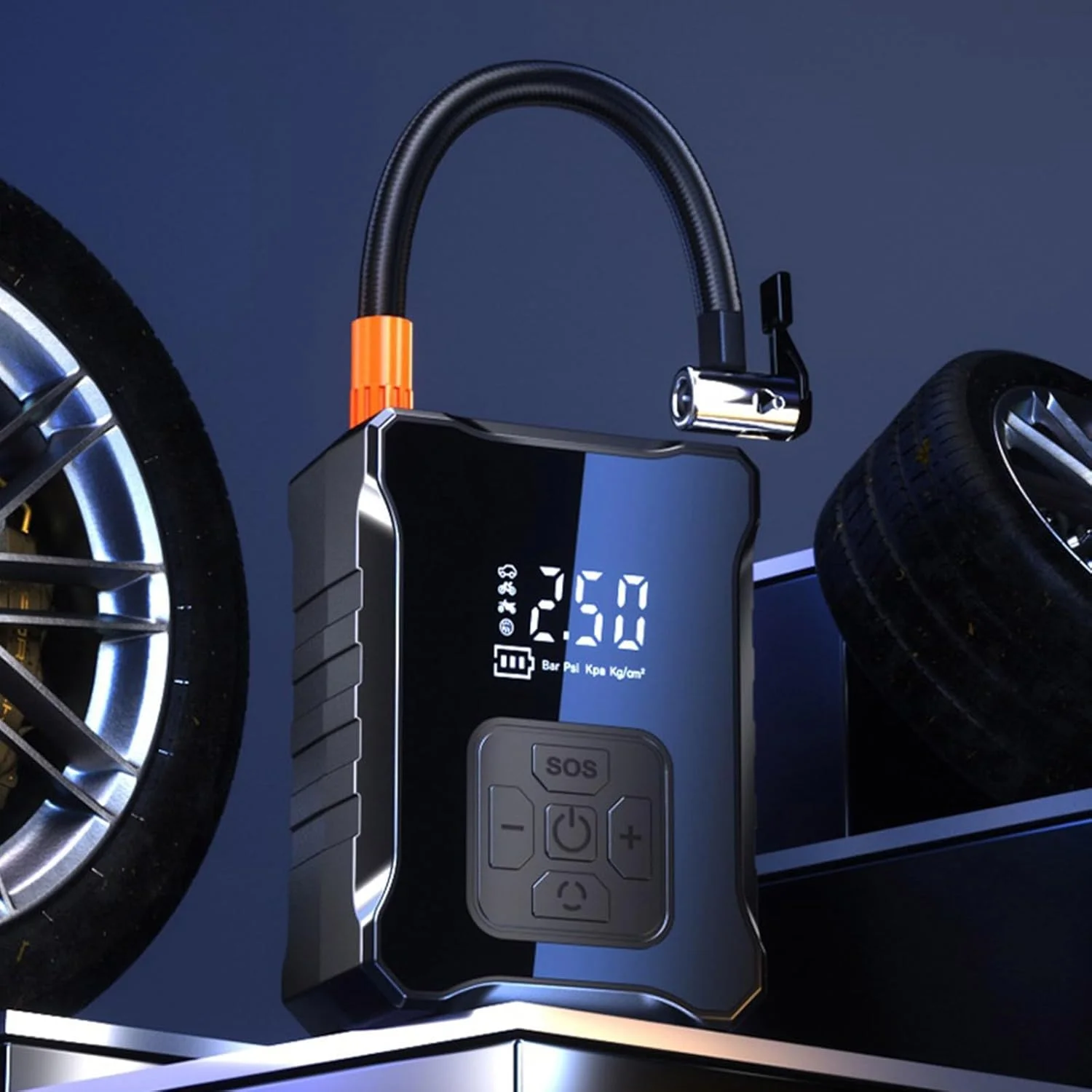 پمپ باد دیجیتال هوشمند قابل حمل، پمپ باد اتوماتیک برای لاستیک خودرو 150 PSI، پمپ باد بی سیم هوشمند برای خودرو، موتورسیکلت، دوچرخه با فشارسنج دیجیتال LCD و چراغ