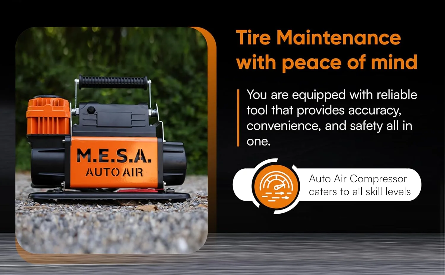کمپرسور هوای تک سیلندر قابل حمل EZ FLATE M.E.S.A با حجم 5.65 CFM و ولتاژ 12 ولت | شلنگ هوا | مناسب آفرود | مقاوم (M.E.S.A. AUTO AIR)
