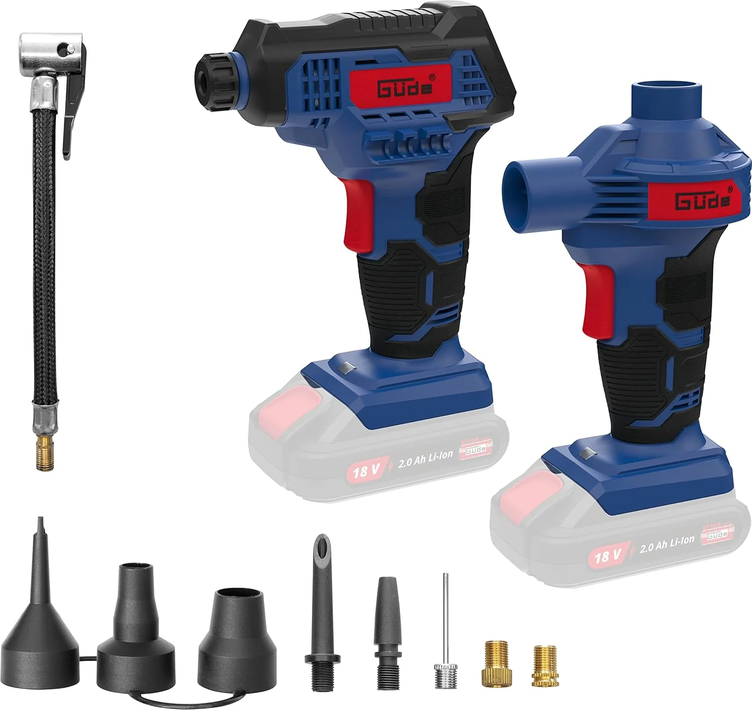 ست کمپرسور و پمپ بادی شارژی گوده KLS 18-0 (18 ولت، حداکثر فشار: 7 بار، مقدار تحویل موثر 0 بار: 30 لیتر در دقیقه، نرخ جریان هوا: 45 متر مکعب در ساعت، چراغ کار LED، فشارسنج دیجیتال، بدون باتری)