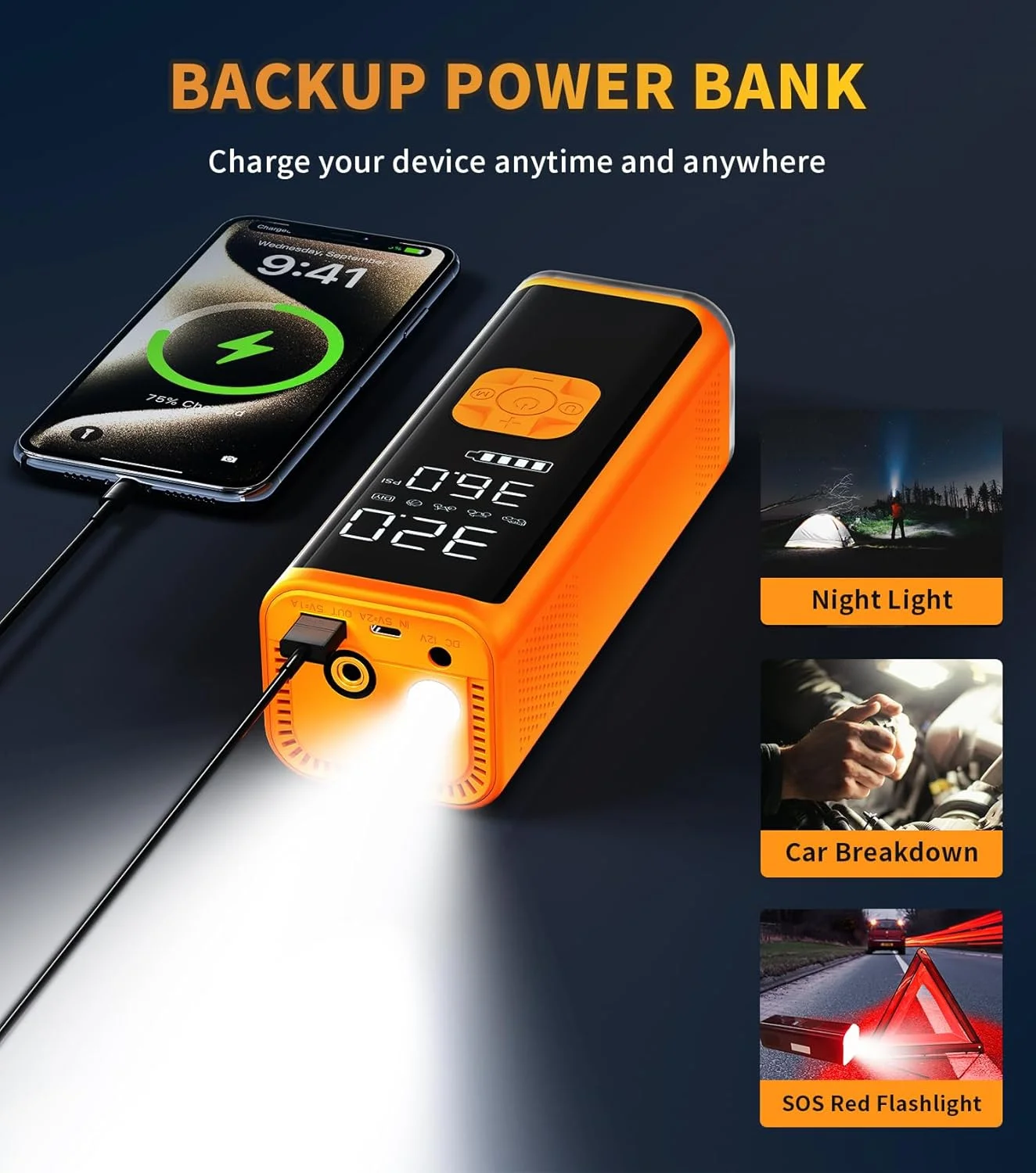 پمپ باد قابل حمل VIL، کمپرسور هوا 150PSI با سرعت накачивания 4 برابر سریعتر، پمپ هوای بی سیم با سنسور دیجیتال با دقت بالا و صفحه نمایش LCD، پمپ هوای برقی ایده آل برای اتومبیل، لاستیک دوچرخه، توپ