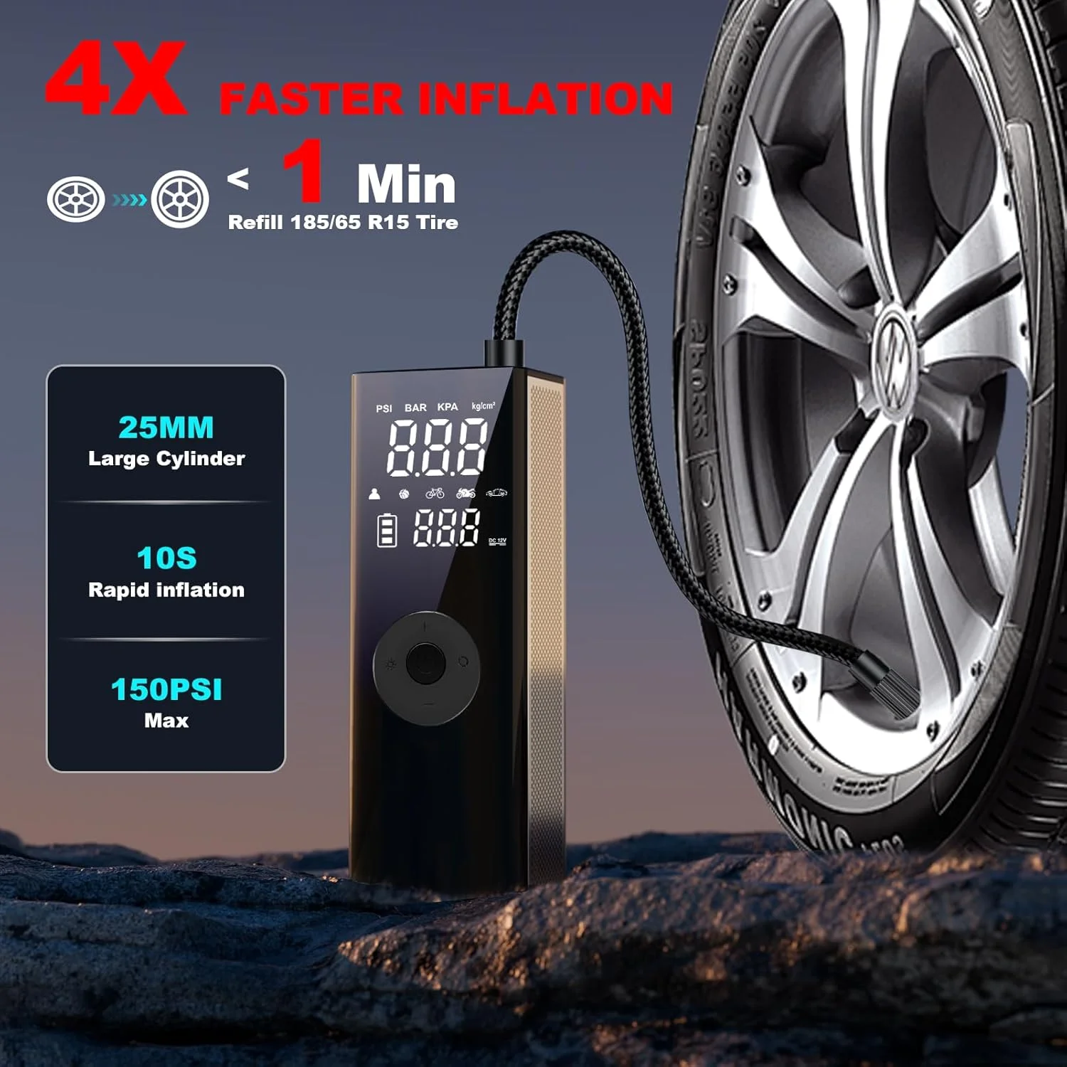 کمپرسور هوا قابل حمل DEASON، پمپ باد برقی برای لاستیک خودرو با ظرفیت باتری 20000mAh، فشار 150PSI و پمپ باد 4 برابر سریعتر با خاموش شدن خودکار برای خودرو، دوچرخه برقی، توپ، موتورسیکلت کمپرسور هوا قابل حمل DEASON، پمپ باد برقی برای لاستیک خودرو با ظرفیت باتری 20000mAh، فشار 150PSI و پمپ باد 4 برابر سریعتر با خاموش شدن خودکار برای خودرو، دوچرخه برقی، توپ، موتورسیکلت