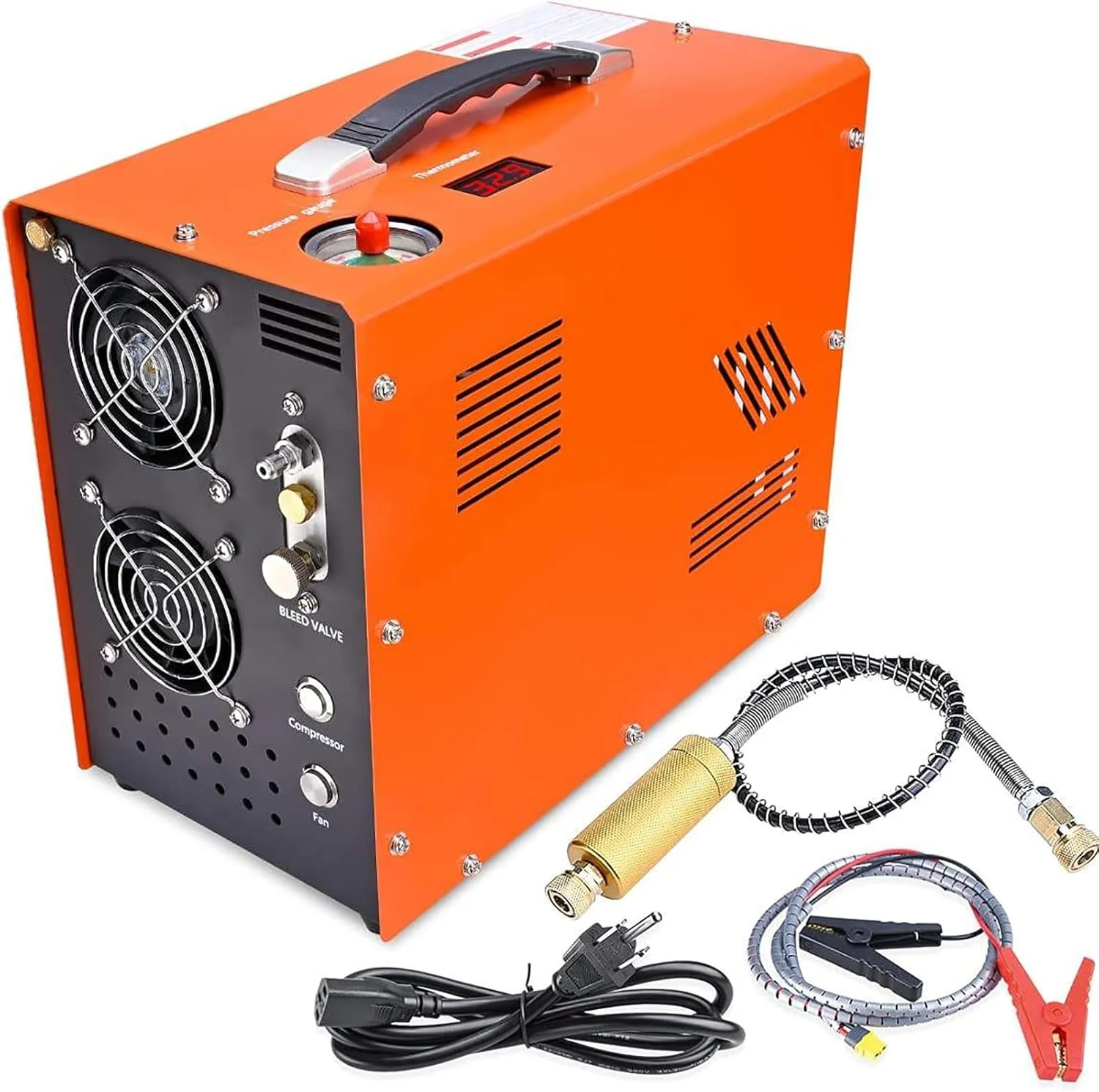 کمپرسور هوای PCP قابل حمل و جمع و جور JOSBY، با دو فن خنک کننده پرقدرت، توقف خودکار 4500Psi/30Mpa، با جداکننده آب/روغن، برای تفنگ/تپانچه PCP و پمپ هوای مخزن پینت بال، 220v-110v-12v