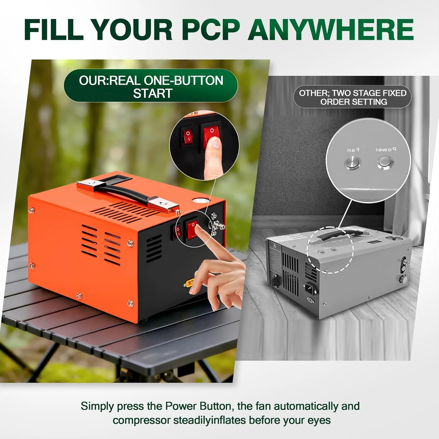 کمپرسور هوای پی سی پی TUXING 300Bar، قابل حمل 4500Psi/30Mpa، سازگار با اتصال سریع 8 میلی متری برای تفنگ بادی پی سی پی با جداکننده آب/روغن، آداپتور برق داخلی (220 ولت AC یا باتری خودرو 12 ولت)