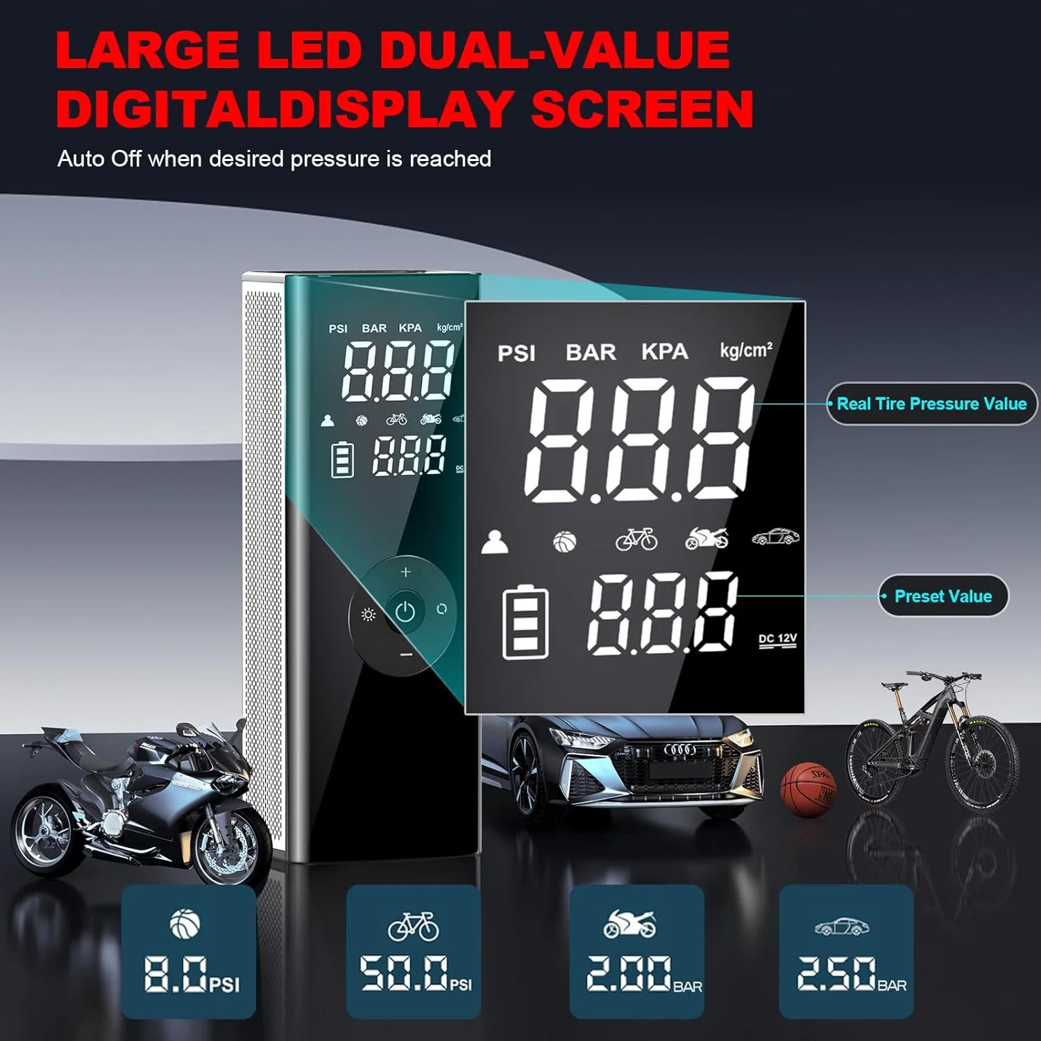 کمپرسور هوا قابل حمل DEASON، پمپ باد برقی برای لاستیک خودرو با ظرفیت باتری 20000mAh، فشار 150PSI و پمپ باد 4 برابر سریعتر با خاموش شدن خودکار برای خودرو، دوچرخه برقی، توپ، موتورسیکلت کمپرسور هوا قابل حمل DEASON، پمپ باد برقی برای لاستیک خودرو با ظرفیت باتری 20000mAh، فشار 150PSI و پمپ باد 4 برابر سریعتر با خاموش شدن خودکار برای خودرو، دوچرخه برقی، توپ، موتورسیکلت