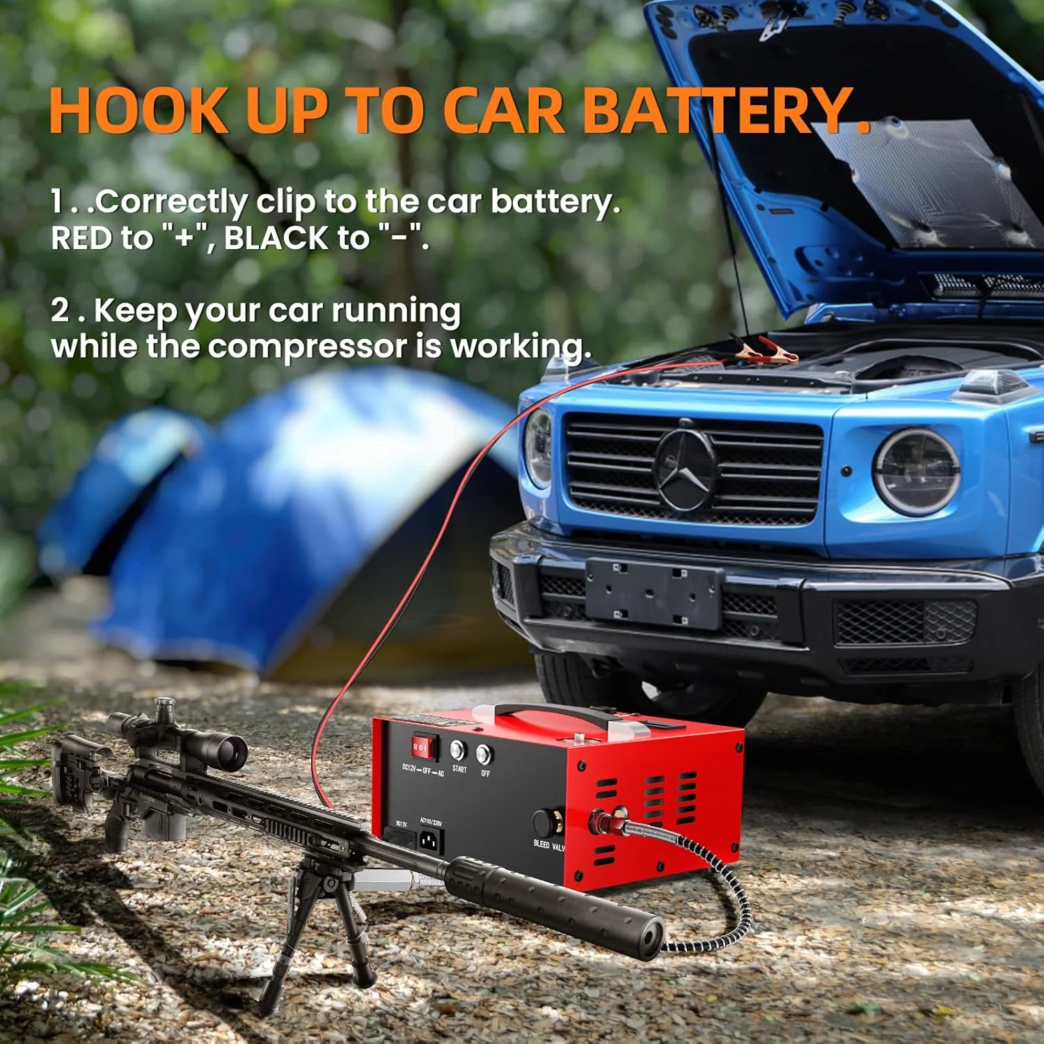 کمپرسور هوای پی سی پی GX CS1-I، خاموشی خودکار، بدون روغن، دارای فیلتر یکپارچه آب و روغن، با قابلیت تغذیه از برق 12 ولت DC خودرو یا برق 220 ولت AC خانگی، 4500Psi/30Mpa