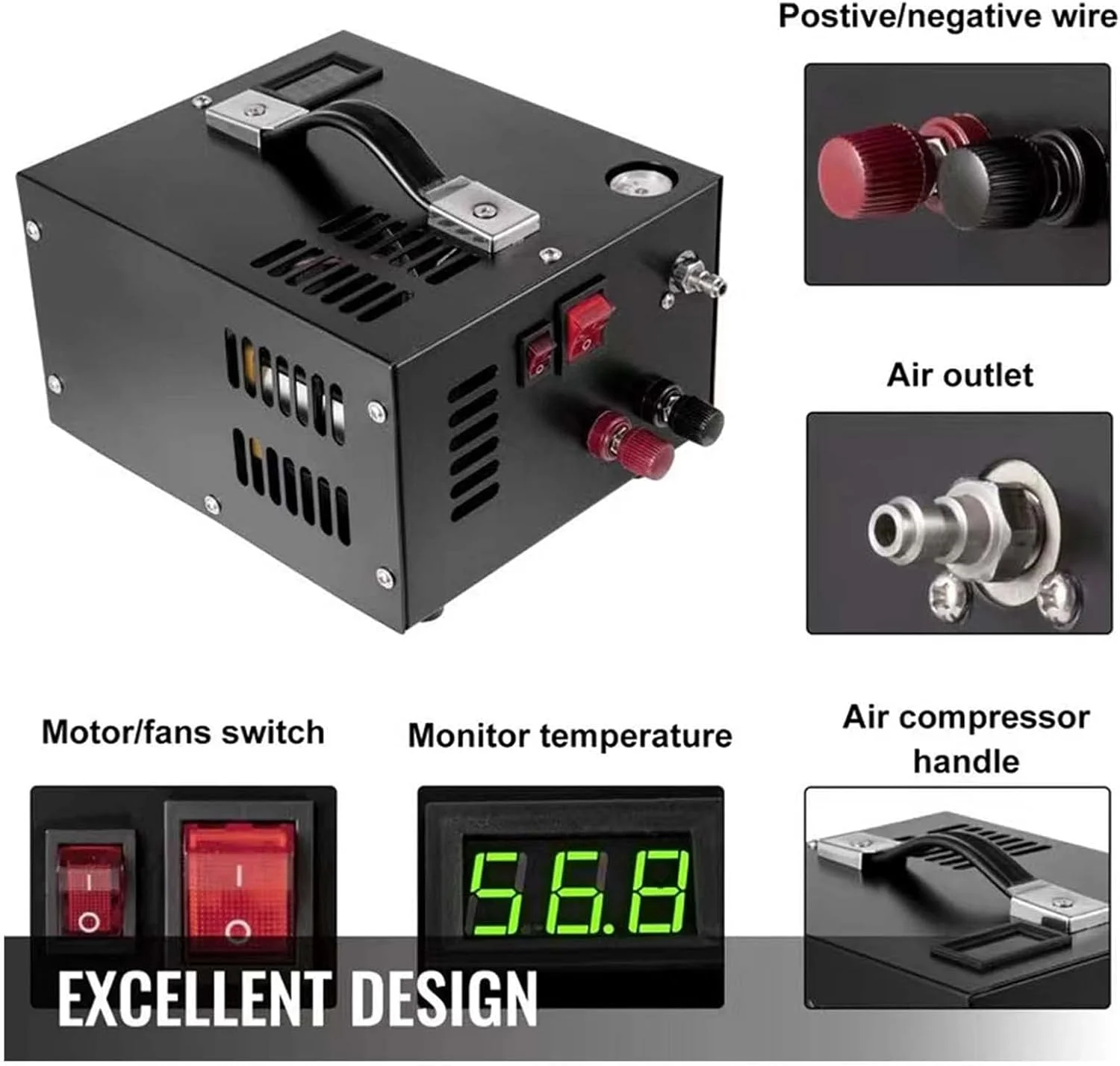 کمپرسور هوای PCP پارفو، 4500Psi 30Mpa پمپ تفنگ بادی فشار قوی بدون آب و روغن خاموش شدن خودکار با برق 12 ولت DC خودرو، پمپ هوای قابل حمل برای تفنگ های بادی PCP کمپرسور هوای PCP پارفو، 4500Psi 30Mpa پمپ تفنگ بادی فشار قوی بدون آب و روغن خاموش شدن خودکار با برق 12 ولت DC خودرو، پمپ هوای قابل حمل برای تفنگ های بادی PCP