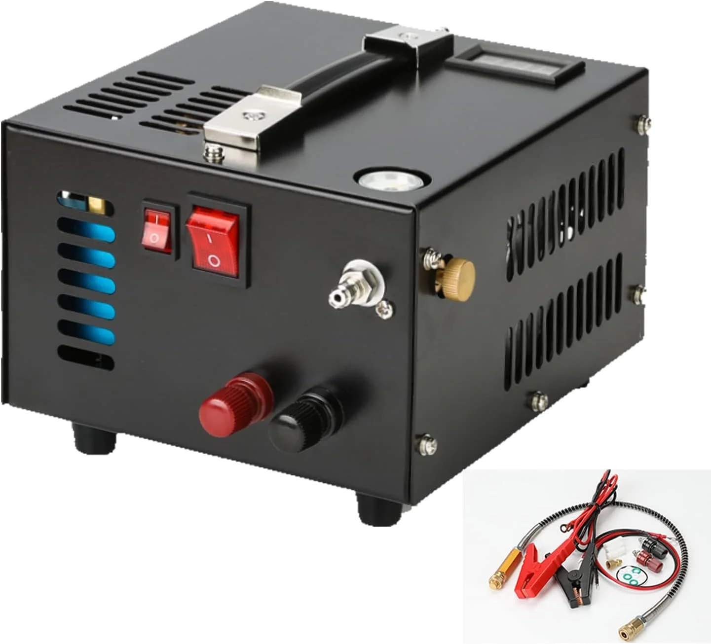 کمپرسور هوای PCP قابل حمل REHOOF با خاموشی دستی 4500Psi/30Mpa برای تفنگ بادی و تانک پینت بال، پمپ هوای برقی با آداپتور برق داخلی، مشکی-12 ولت