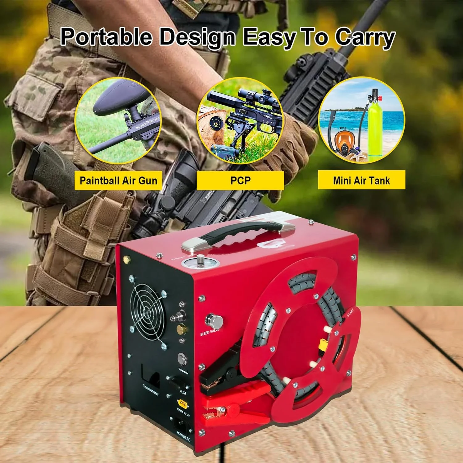 کمپرسور هوای پی سی پی MaxtiL 4640Psi، دارای مبدل/فیلتر روغن-آب داخلی، توقف خودکار، بدون روغن/آب، طراحی عمودی/قرقره سیم منحصر به فرد و قابل حمل، تغذیه شده توسط برق 12 ولت DC خودرو یا 110 ولت AC خانگی برای مخزن غواصی/پینت بال کمپرسور هوای پی سی پی MaxtiL 4640Psi، دارای مبدل/فیلتر روغن-آب داخلی، توقف خودکار، بدون روغن/آب، طراحی عمودی/قرقره سیم منحصر به فرد و قابل حمل، تغذیه شده توسط برق 12 ولت DC خودرو یا 110 ولت AC خانگی برای مخزن غواصی/پینت بال