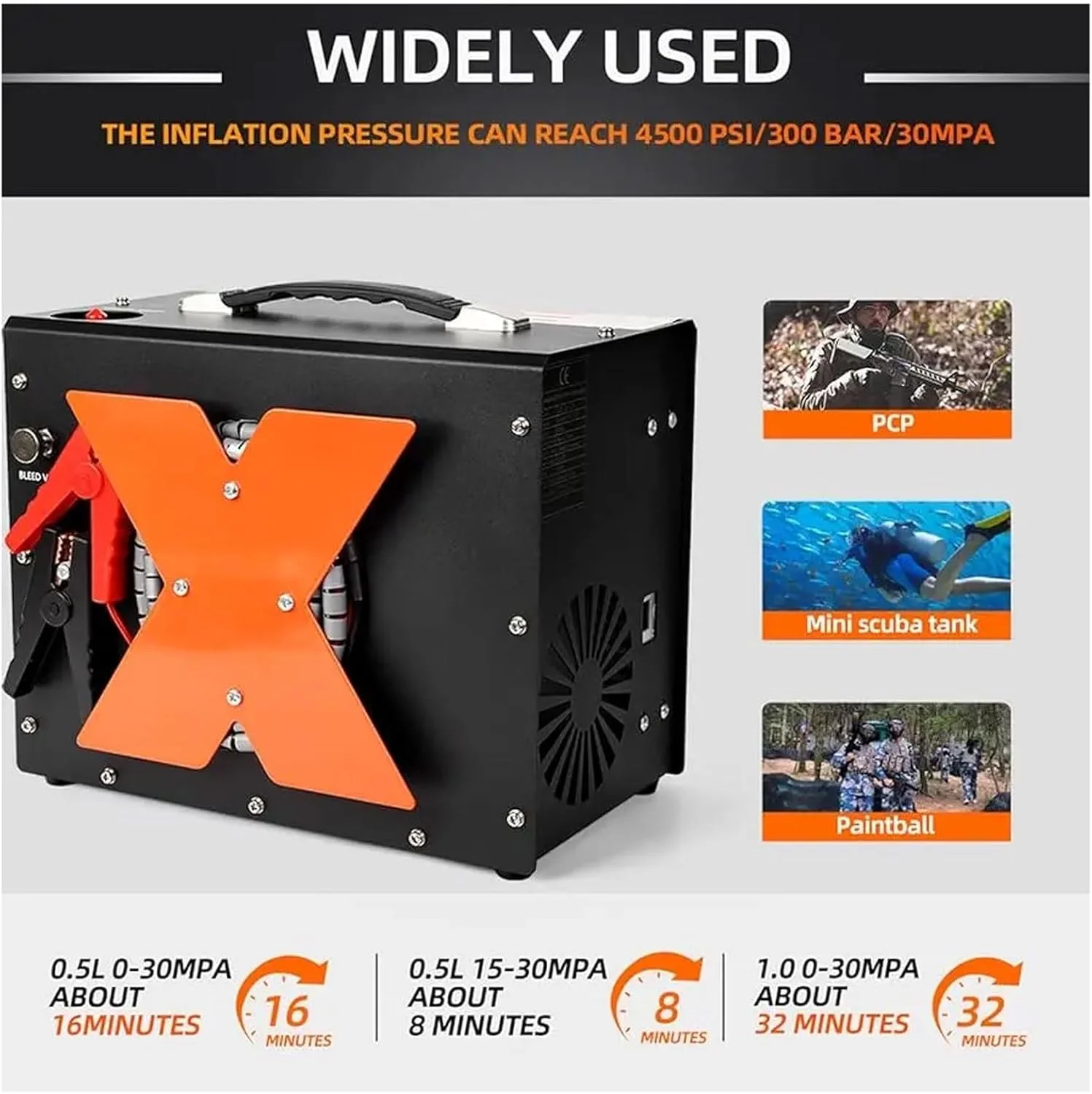 کمپرسور هوای PCP 30Mpa، پمپ فشار قوی قابل حمل با توقف خودکار، تغذیه شده توسط خودرو 12 ولت DC یا خانه 110 ولت - 240 ولت AC، پمپ هوای چند منظوره برای تفنگ بادی