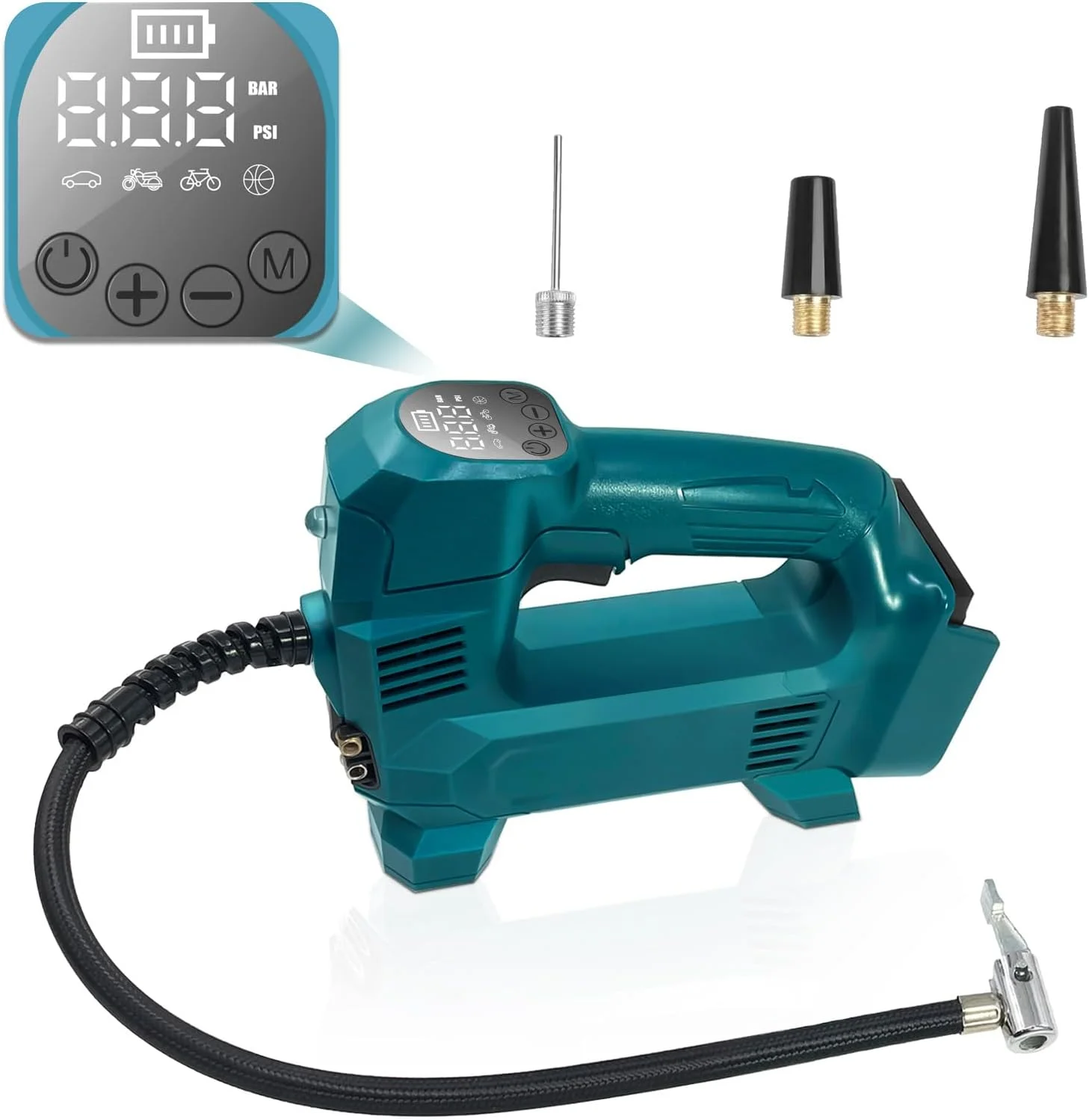 کمپرسور باتری EID، پمپ باد بی سیم برای باتری سیستم 18 ولت Bosch Professional، پمپ هوای برقی، کمپرسور هوای قابل حمل 150 PSI با نشانگر فشار دیجیتال LED برای ماشین، موتور سیکلت، دوچرخه