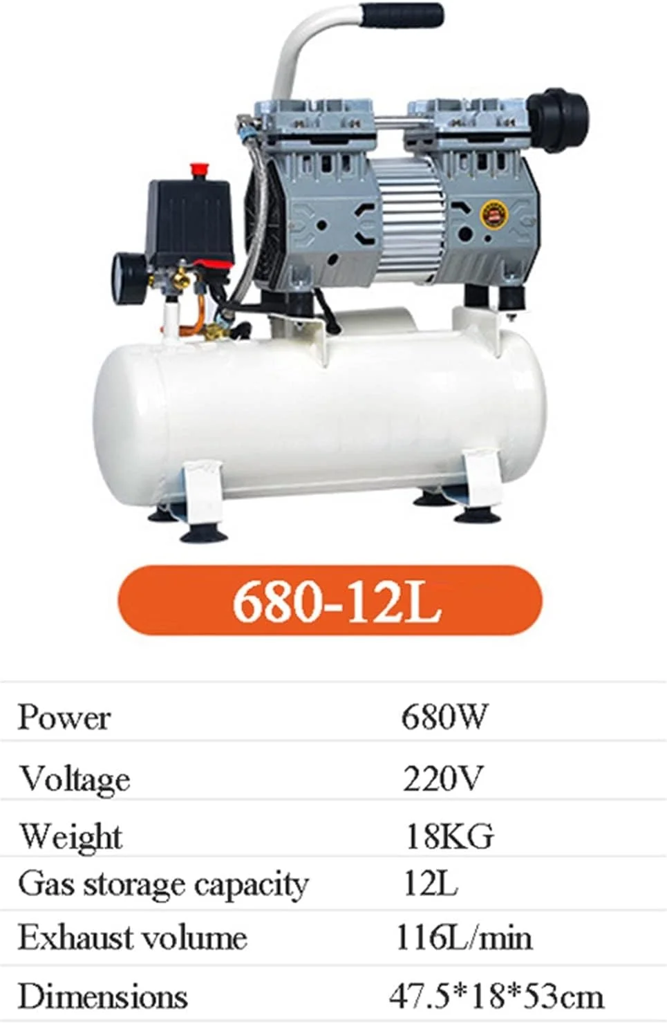 دستگاه کمپرسور هوای بدون روغن آزمایشگاه دندانپزشکی مدل TG12-680-12L کمپرسور هوای کوچک و بی صدا