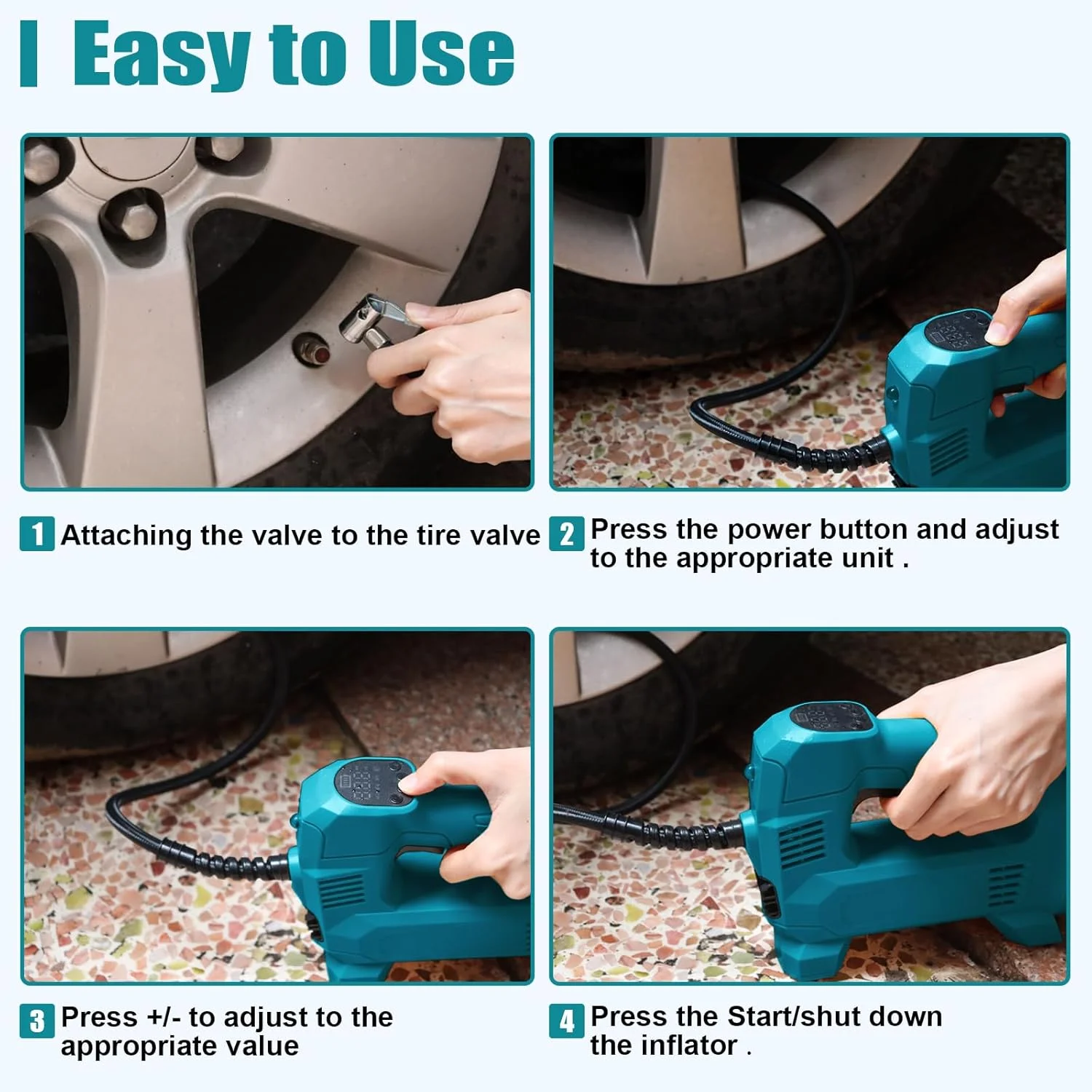 کمپرسور باتری EID، پمپ باد بی سیم برای باتری سیستم 18 ولت Bosch Professional، پمپ هوای برقی، کمپرسور هوای قابل حمل 150 PSI با نشانگر فشار دیجیتال LED برای ماشین، موتور سیکلت، دوچرخه