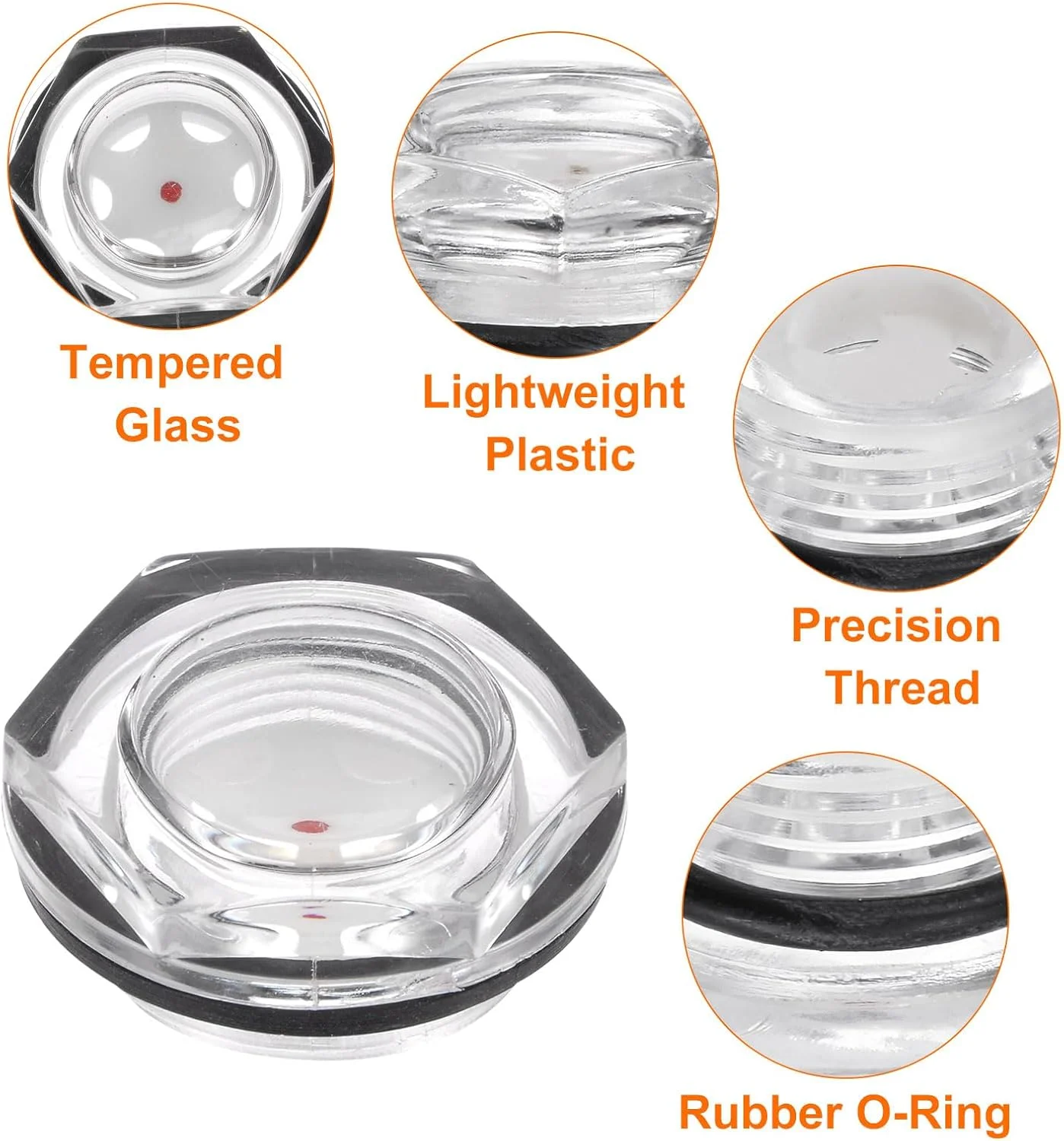 نشانگر سطح روغن کمپرسور هوا QUARKZMAN، رزوه M33 x 1.5 میلی متر، نشانگر سطح مایع شش ضلعی پلاستیکی، پنجره نشانگر روغن با حلقه O، برای مخازن انتقال، شفاف، بسته 2 عددی