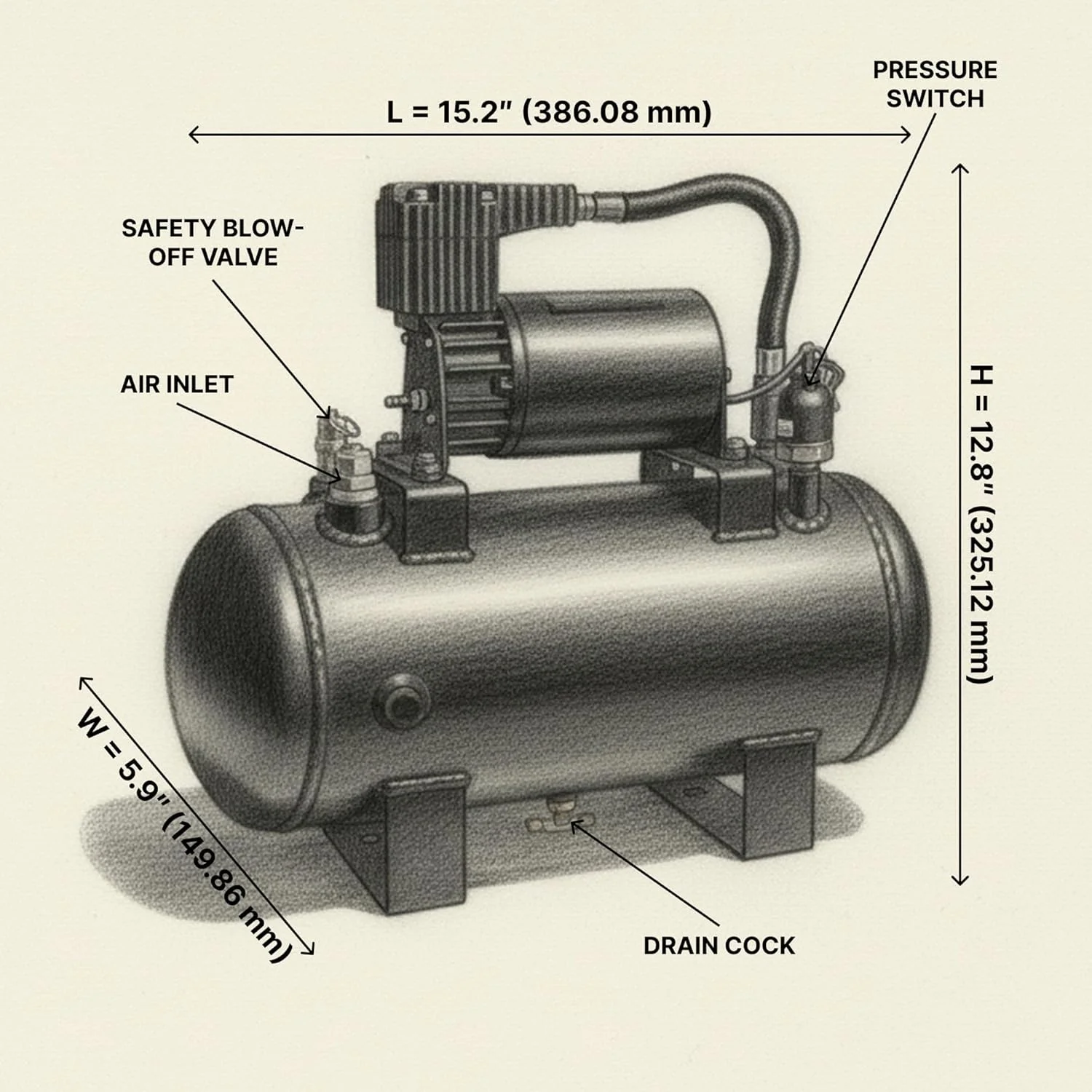سیستم هوای یکپارچه هورن بلاستر با مخزن 1.5 گالنی و فشار 120PSI - نصب آسان