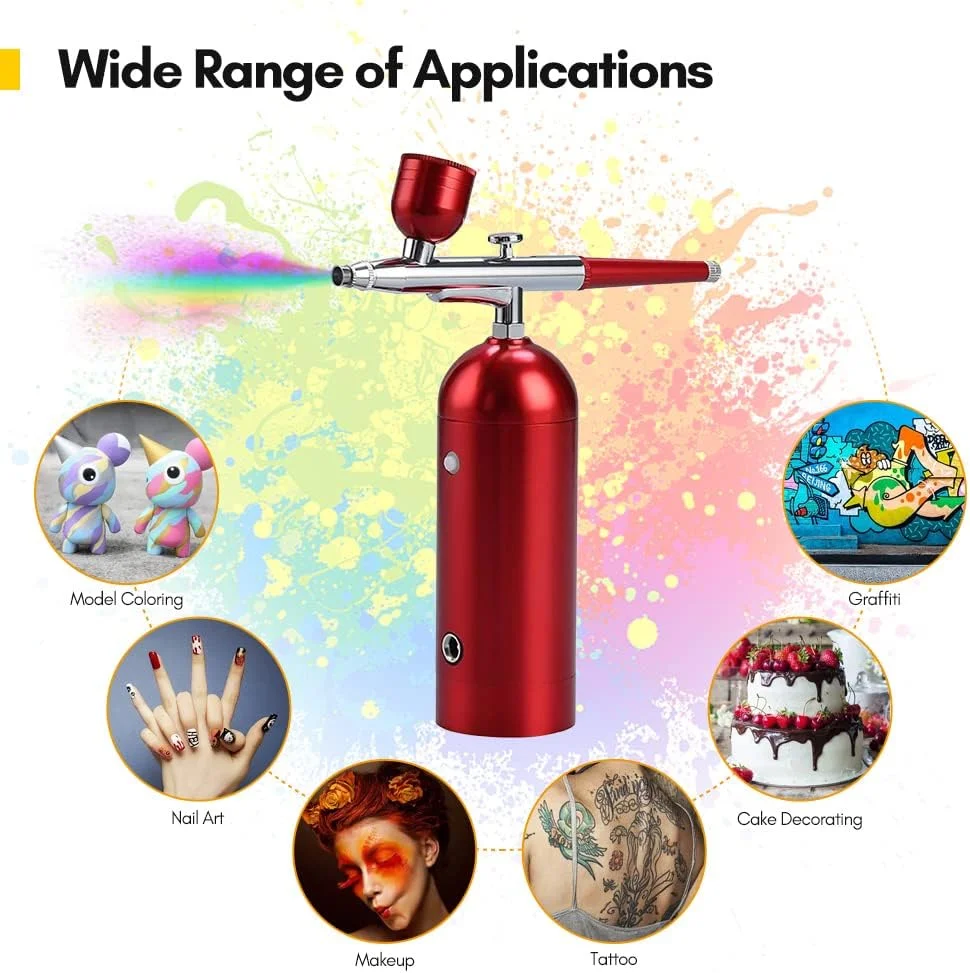 ست قابل حمل Fawoonu با کمپرسور، ایربراش بی سیم دستی دو حالته، فشار هوا 18PSI، باتری داخلی با 2 عدد مخزن رنگ برای نقاشی، رنگ آمیزی مدل، طراحی ناخن، آرایش، تزیین کیک