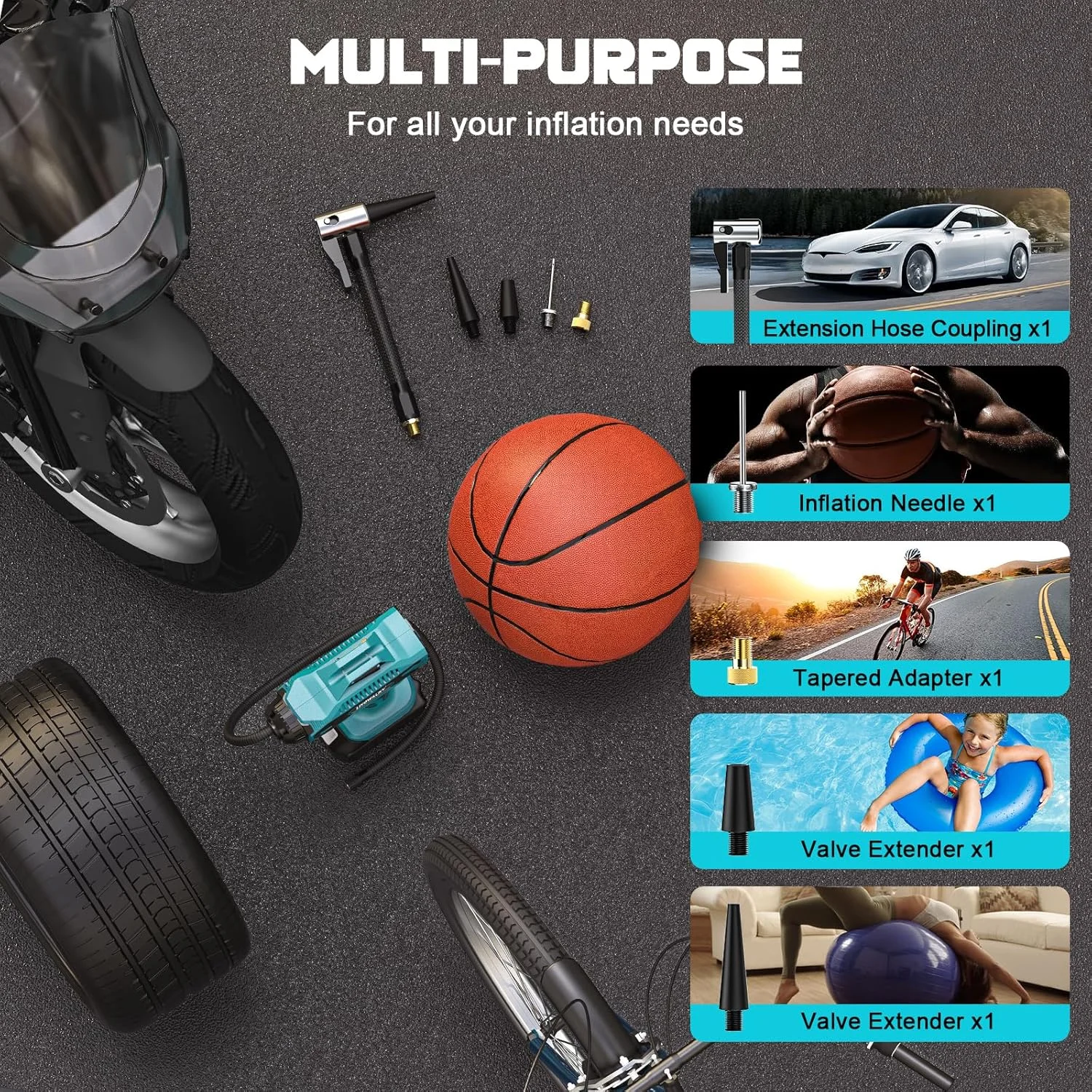 کمپرسور باد تایر سازگار با باتری 18 ولت Makita، پمپ باد برقی قابل حمل 160PSI با گیج فشار دیجیتال برای خودرو، موتورسیکلت، دوچرخه، توپ ورزشی (بدون باتری)