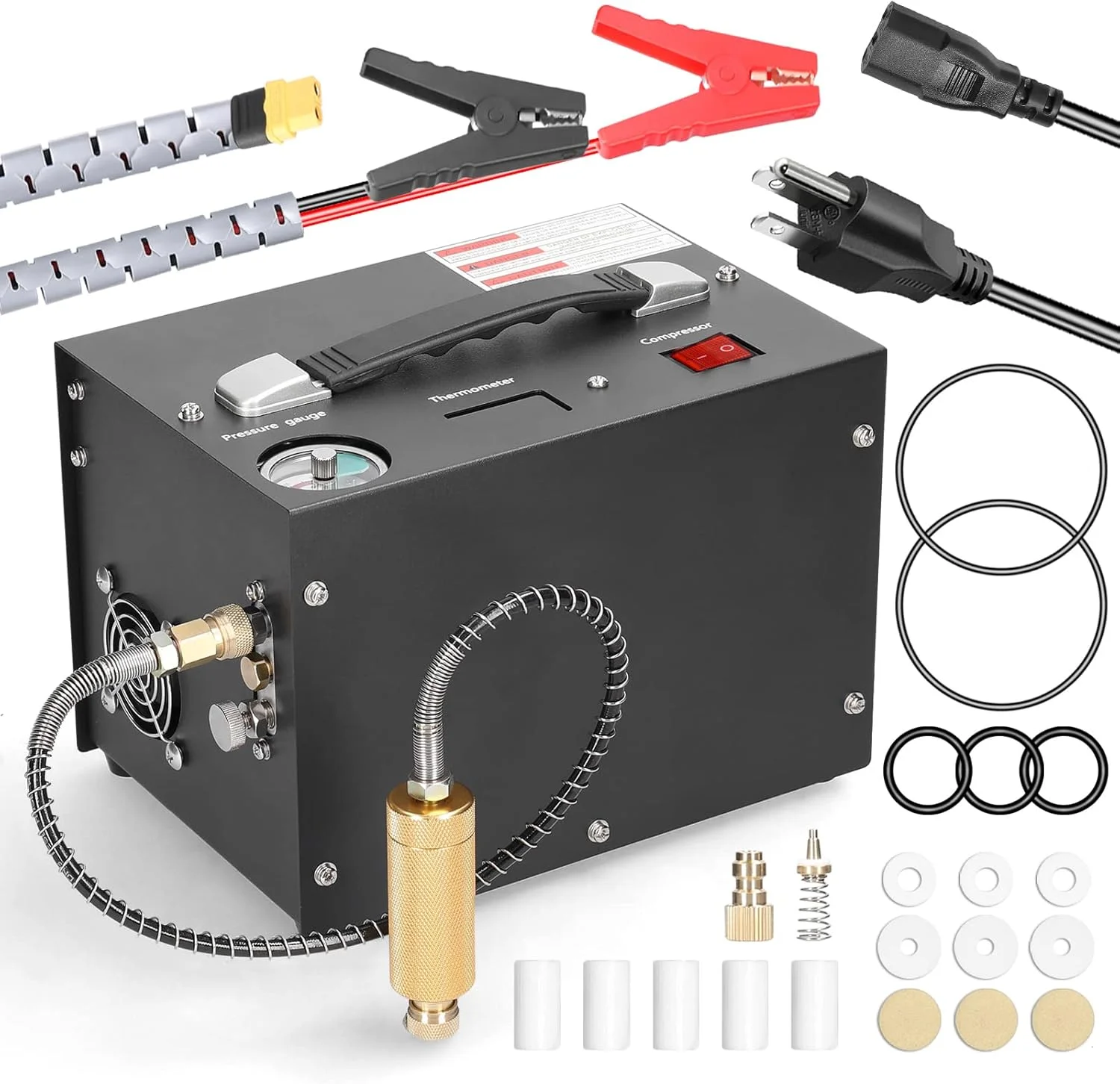 کمپرسور فشار قوی برقی 4500PSI با بارومتر، پمپ کمپرسور قابل حمل هوشمند، پمپ باد خودرو در فضای باز با ترانسفورماتور داخلی DOOMUN