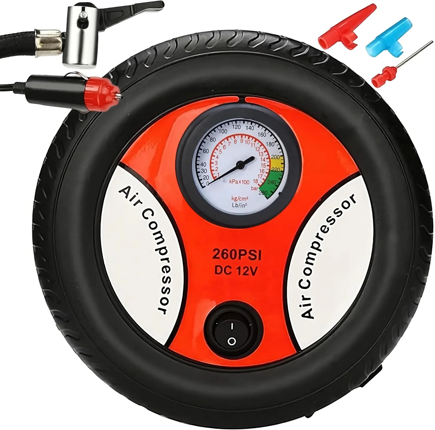 کمپرسور هوای خودرو Retoo 12V قابل حمل 260 PSI پمپ هوای برقی کمپرسور تایر خودرو 60W پمپ تایر قابل حمل برای خودرو دوچرخه موتور سیکلت کاروان تشک بادی 17x17x7cm