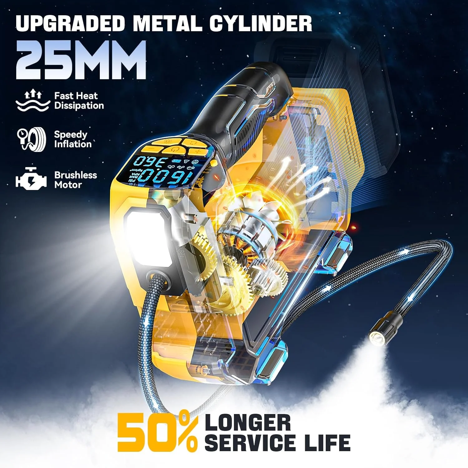 کمپرسور باد شارژی برای تایر سازگار با باتری 20 ولت Dewalt Max، پمپ باد دستی قابل حمل LIVOWALNY با گیج فشار دیجیتال برای ماشین، موتور سیکلت، دوچرخه، توپ های ورزشی (بدون باتری)