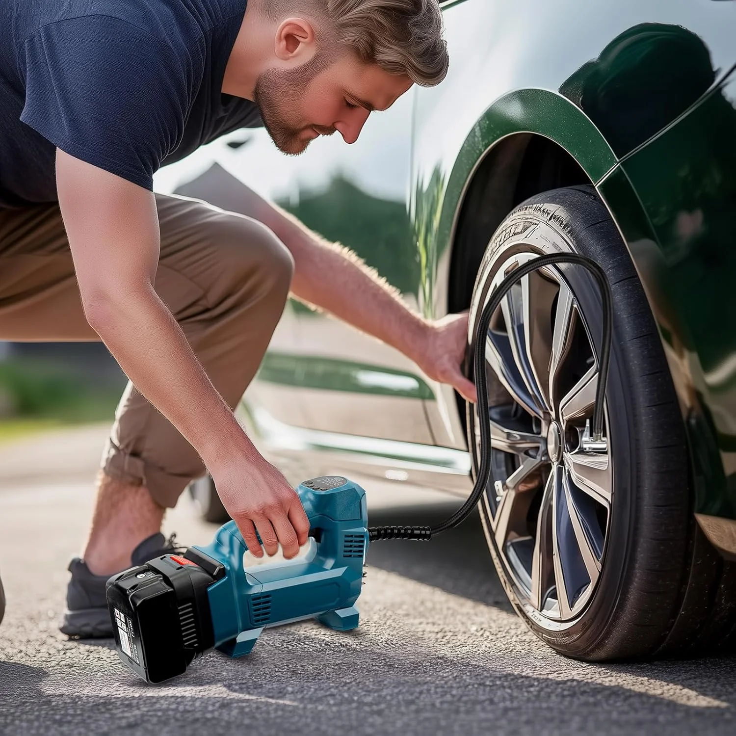 کمپرسور باتری Mucek برای بوش پروفشنال 18 ولت، 150 PSI/10.3 بار کمپرسور هوای قابل حمل، کمپرسور باتری ماشین با فشارسنج دیجیتال برای ماشین، موتور سیکلت، دوچرخه، توپ (بدون باتری)