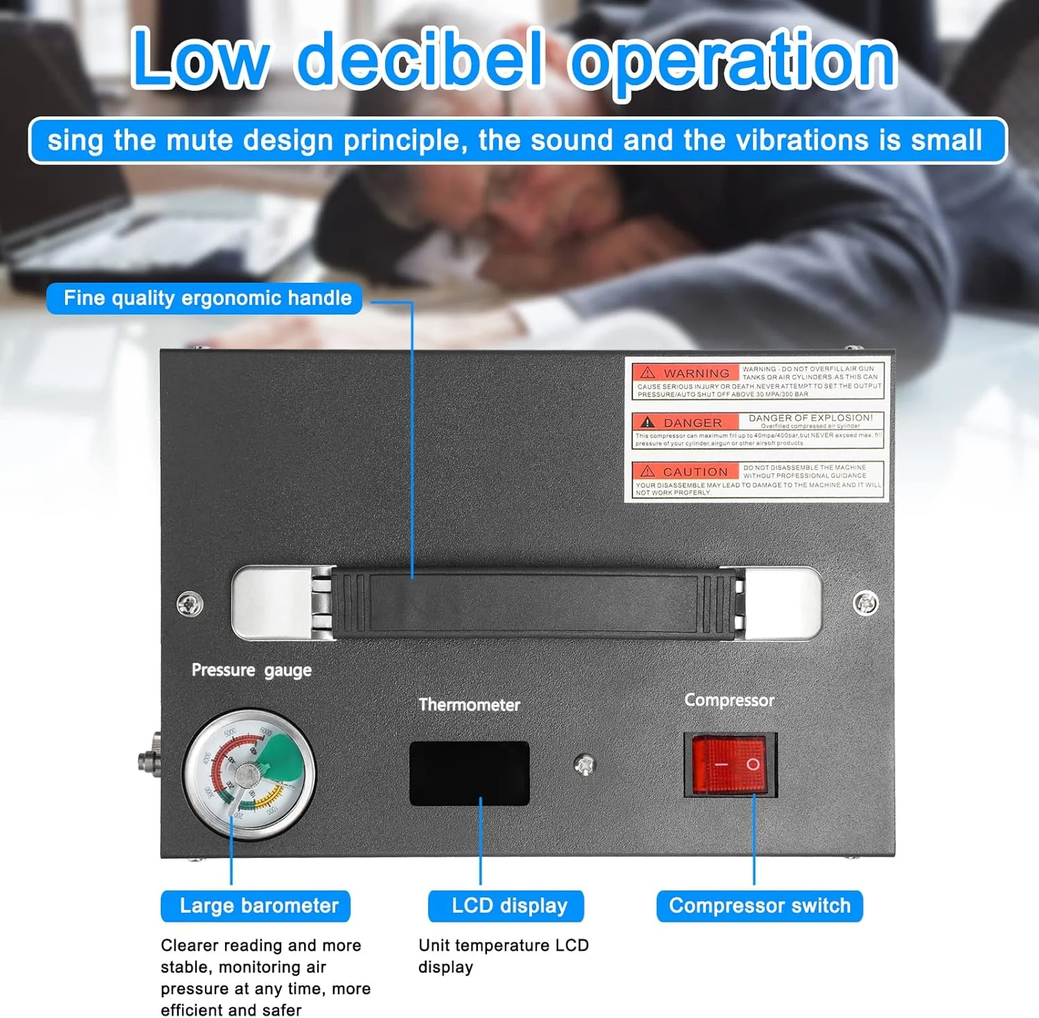 کمپرسور فشار قوی برقی 4500PSI با بارومتر، پمپ کمپرسور قابل حمل هوشمند، پمپ باد خودرو در فضای باز با ترانسفورماتور داخلی DOOMUN